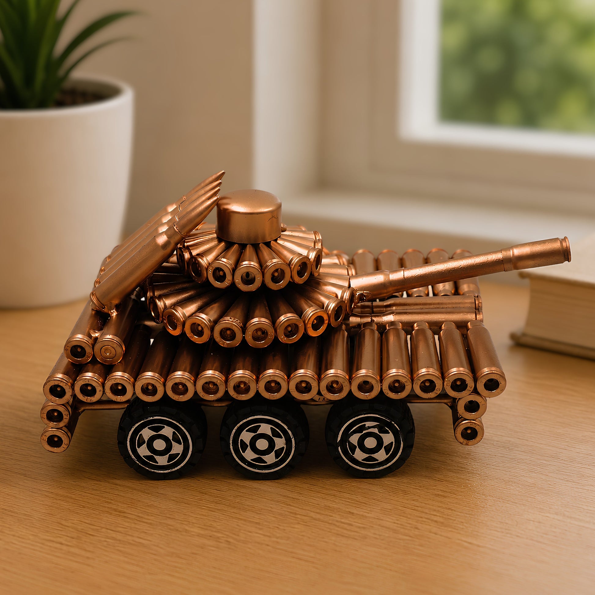 Steel Bullet Shell Tank Sculpture Handcrafted Traditional Military Decor Showpiece for Home Office Gifting, Gold, 3.5 Inch, 1 Piece