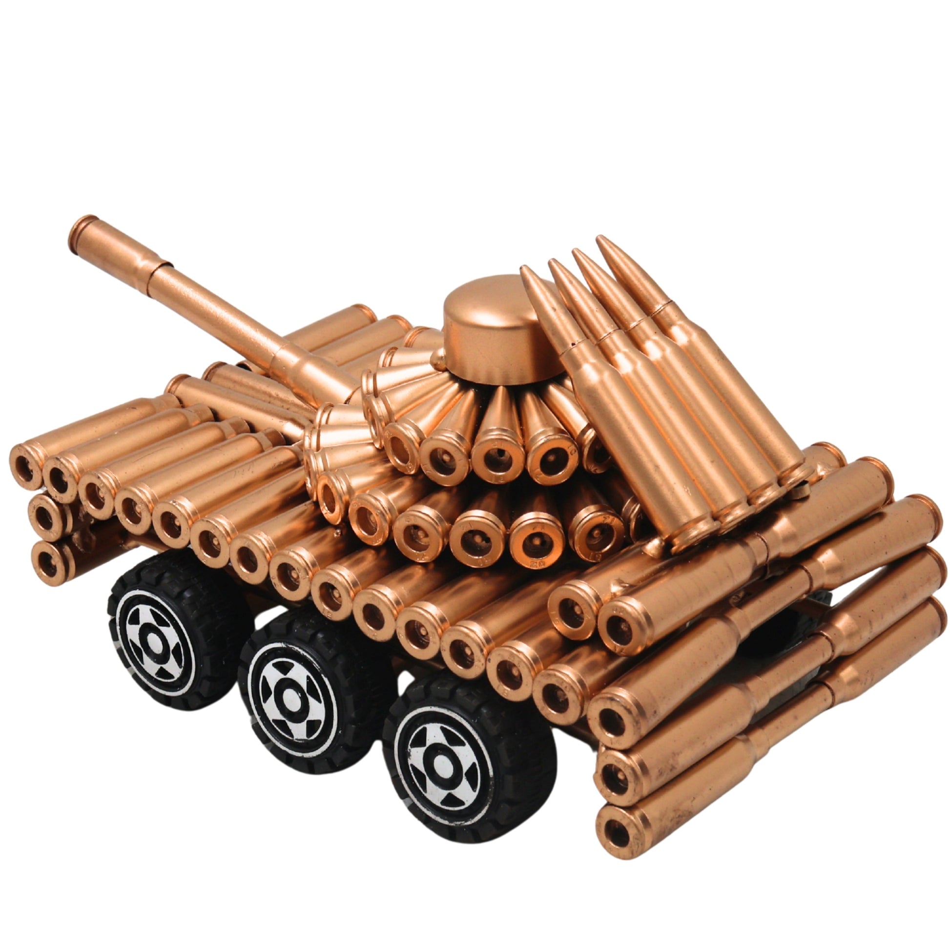 Steel Bullet Shell Tank Sculpture Handcrafted Traditional Military Decor Showpiece for Home Office Gifting, Gold, 3.5 Inch, 1 Piece