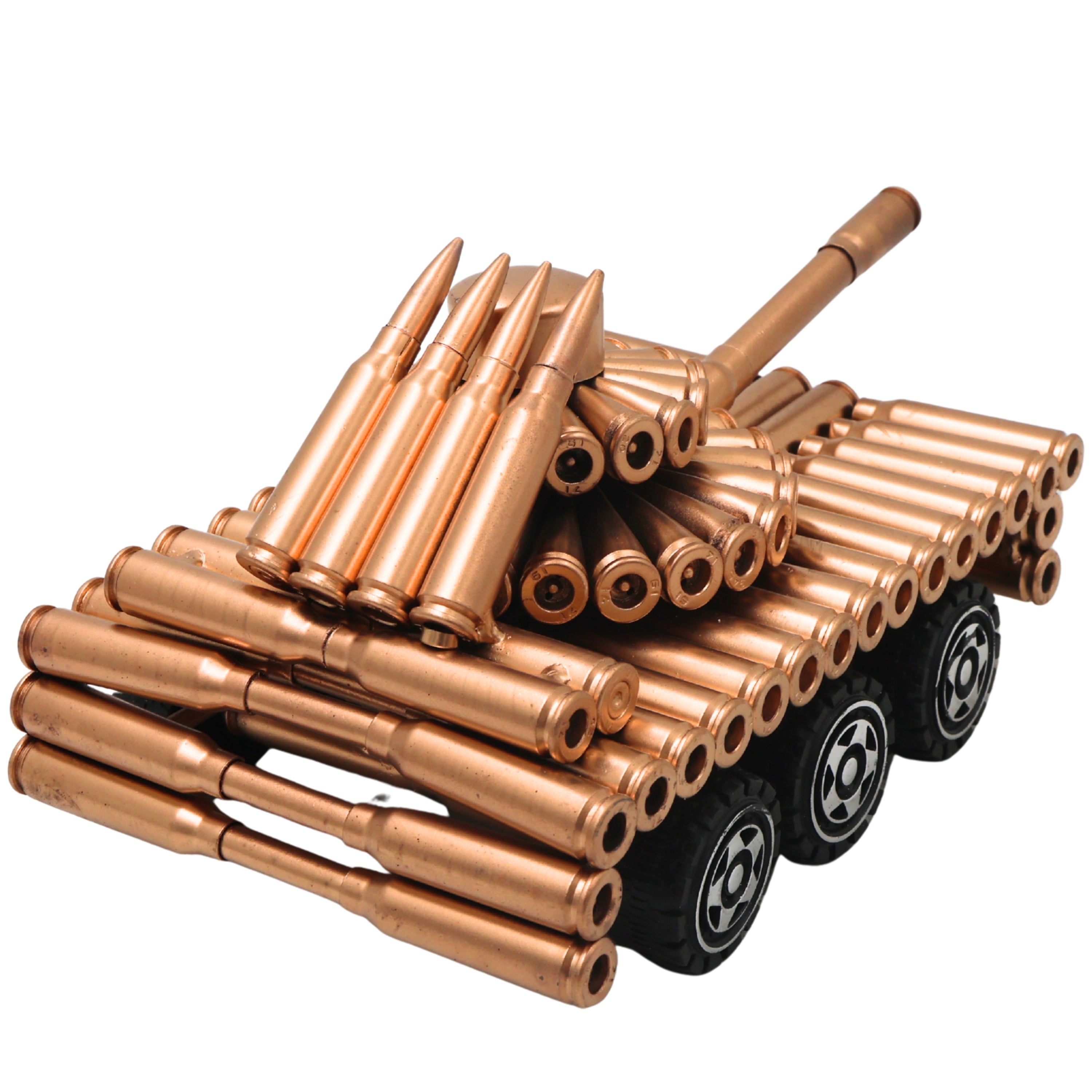 Steel Bullet Shell Tank Sculpture Handcrafted Traditional Military Decor Showpiece for Home Office Gifting, Gold, 3.5 Inch, 1 Piece