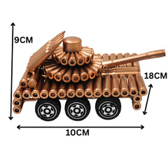 Steel Bullet Shell Tank Sculpture Handcrafted Traditional Military Decor Showpiece for Home Office Gifting, Gold, 3.5 Inch, 1 Piece