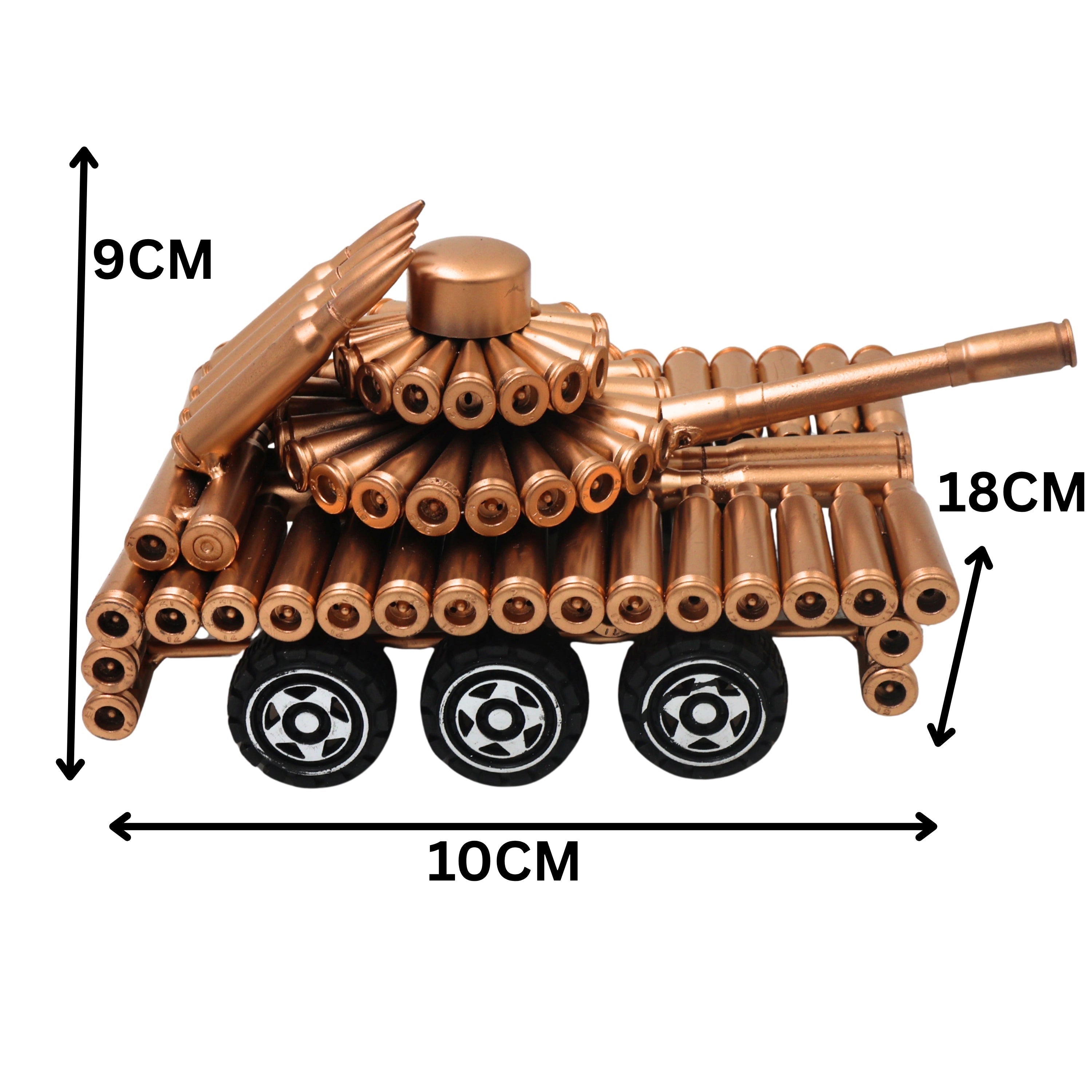 Steel Bullet Shell Tank Sculpture Handcrafted Traditional Military Decor Showpiece for Home Office Gifting, Gold, 3.5 Inch, 1 Piece
