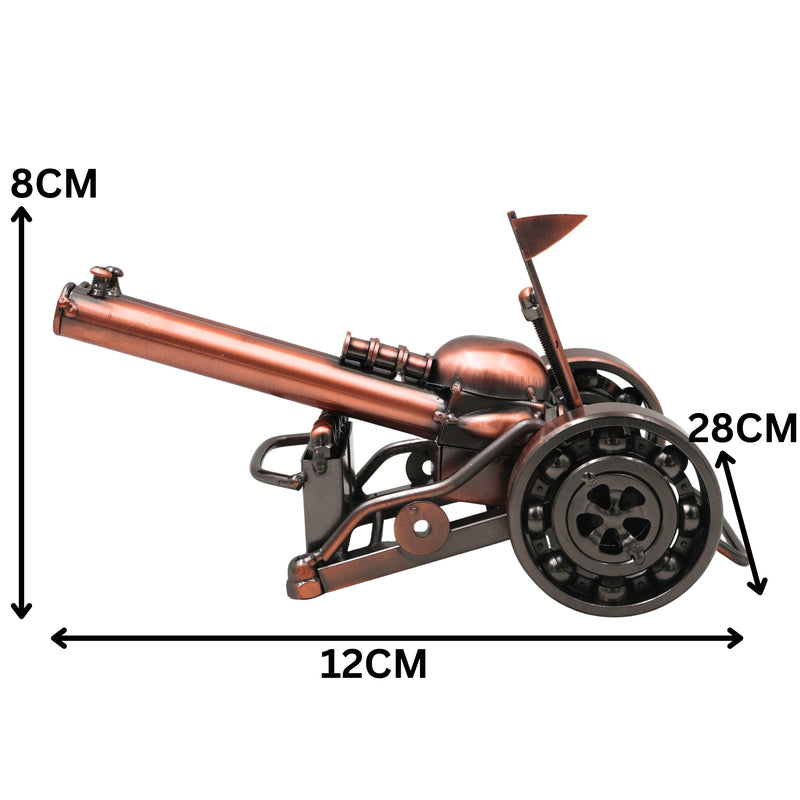 Handcrafted Steel War Cannon Sculpture, Traditional Military Artillery Replica for Home Decor, Collection & Gifting, Brown, 3 Inch, 1 Piece