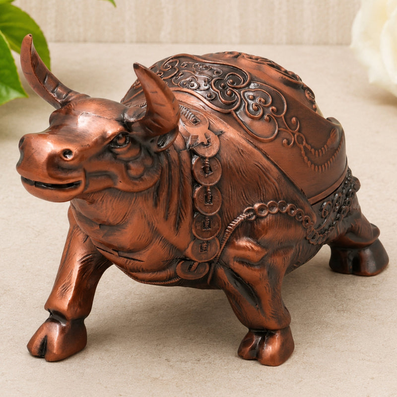 Brass Bull Ashtray Handcrafted Traditional Smoking Tray Decorative Home Decor Gifting Tabletop Accent, Brown, 4.5 Inch, 1 Piece
