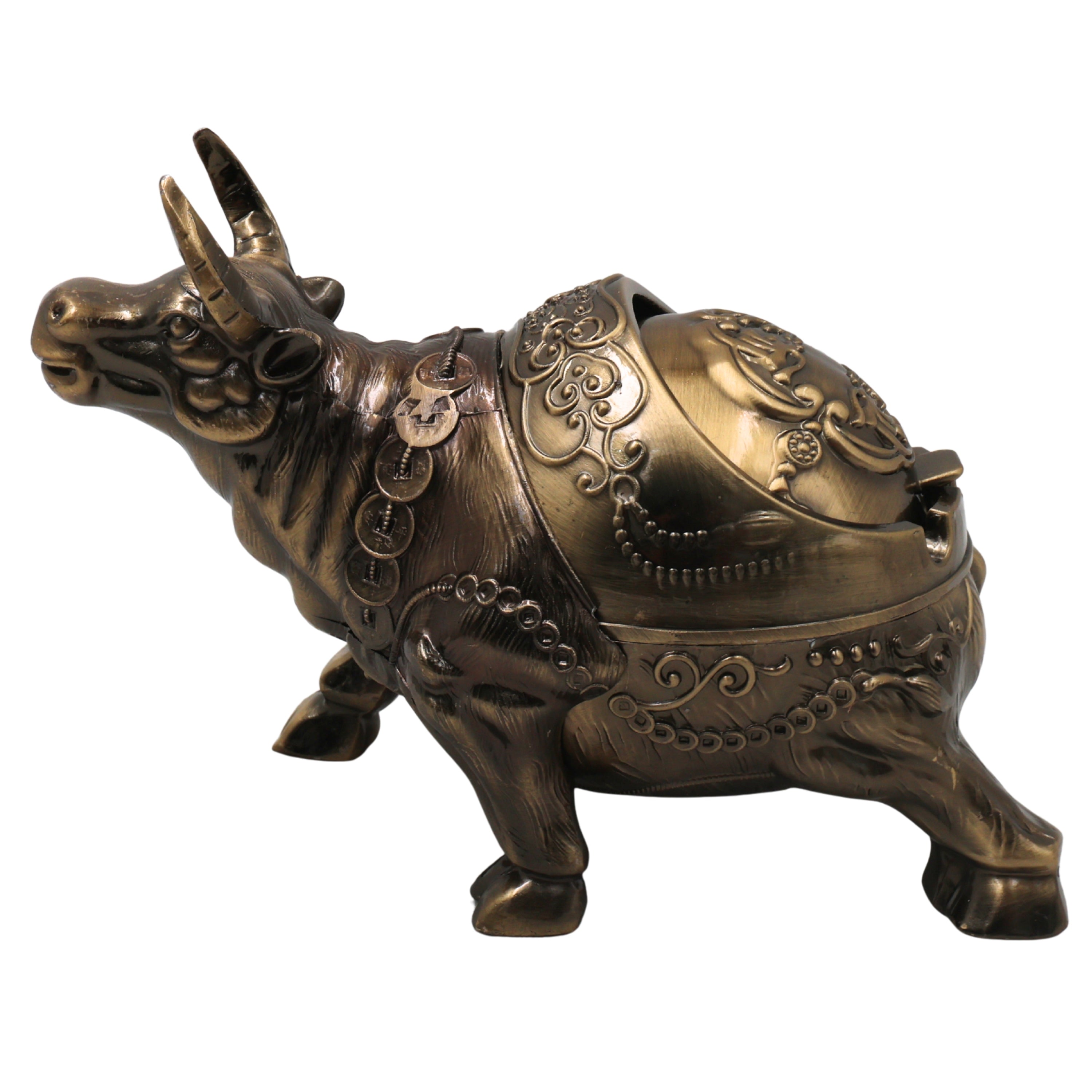Brass Bull Ashtray Handcrafted Traditional Smoking Tray Decorative Home Decor Gifting Tabletop Accent, Gold, 4.5 Inch, 1 Piece