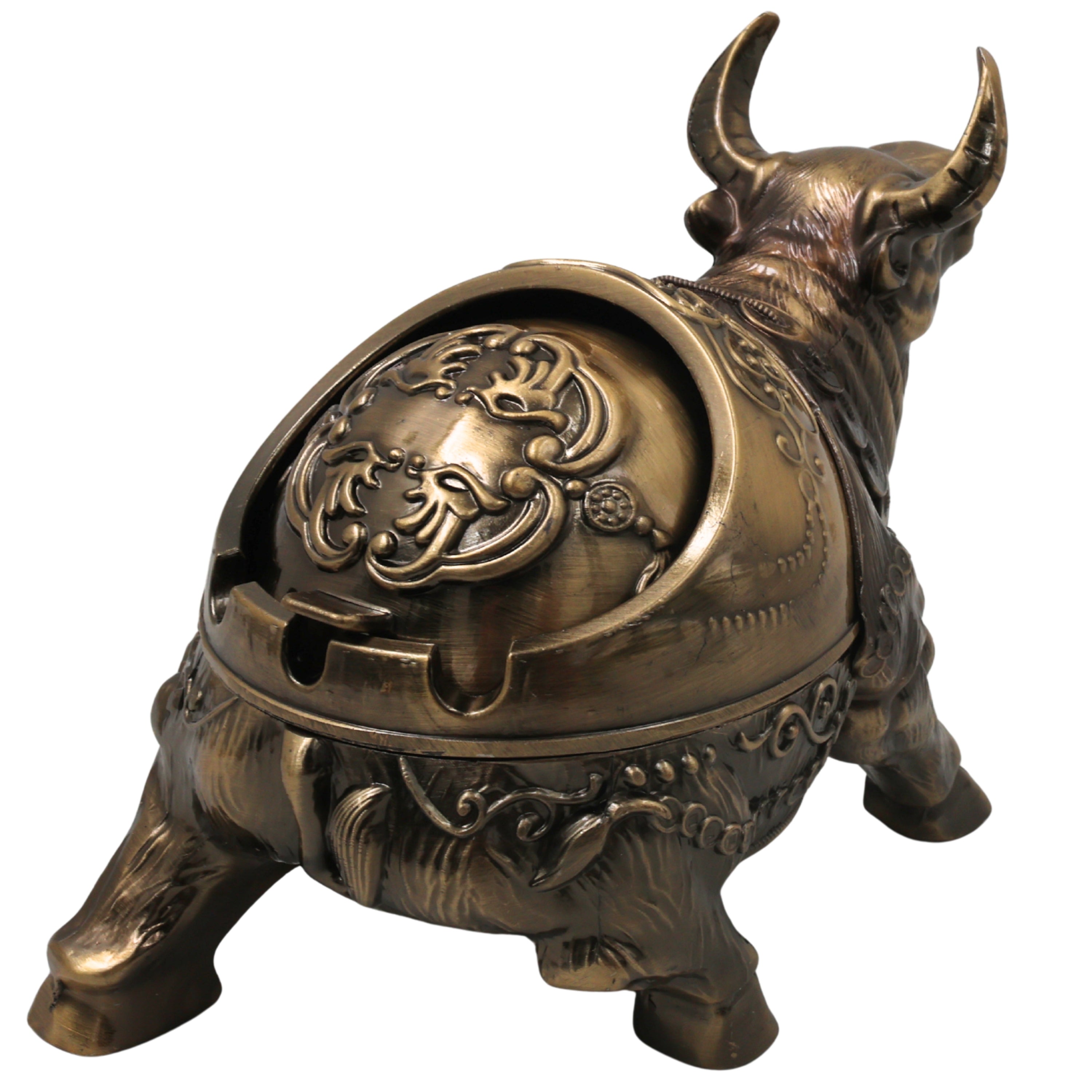 Brass Bull Ashtray Handcrafted Traditional Smoking Tray Decorative Home Decor Gifting Tabletop Accent, Gold, 4.5 Inch, 1 Piece