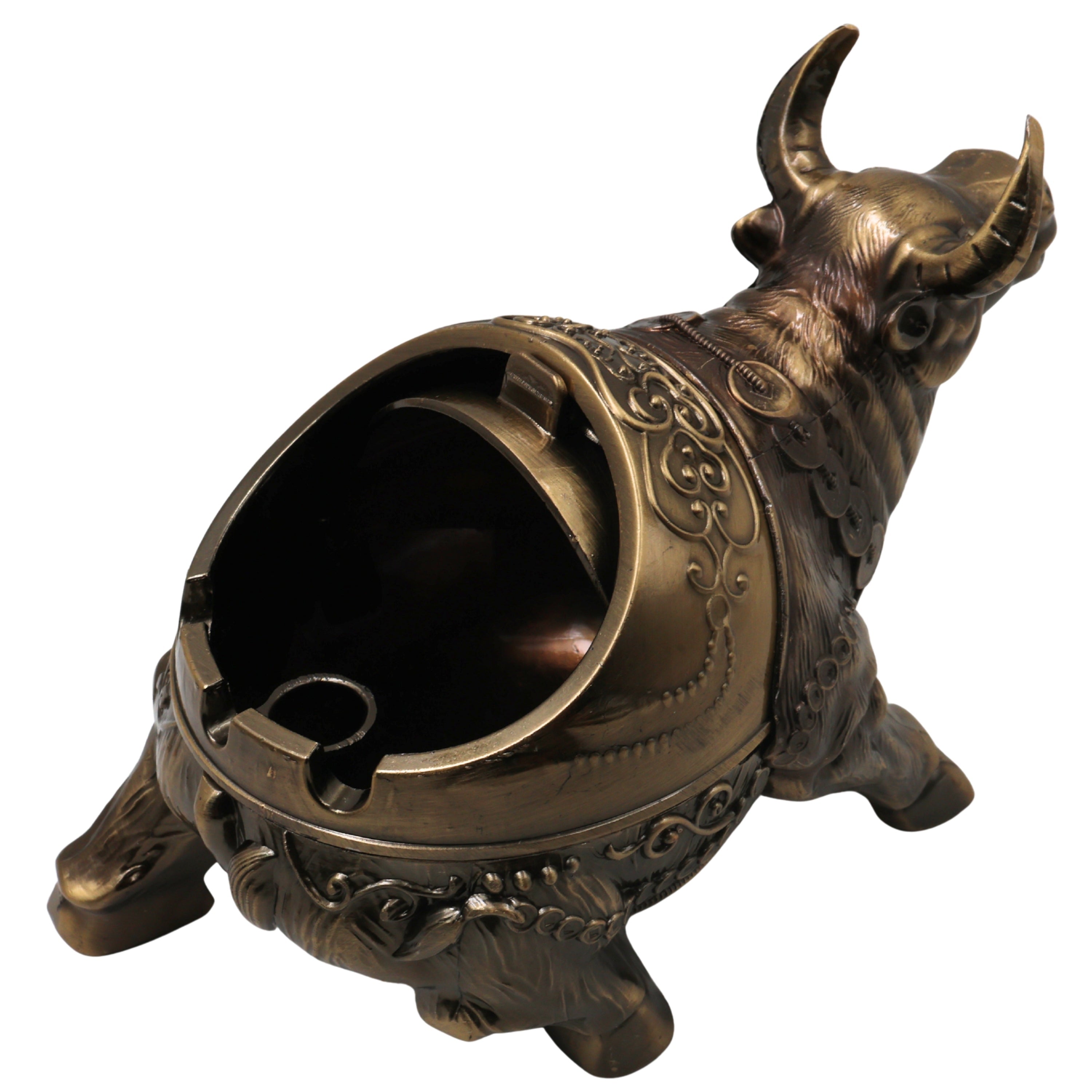 Brass Bull Ashtray Handcrafted Traditional Smoking Tray Decorative Home Decor Gifting Tabletop Accent, Gold, 4.5 Inch, 1 Piece