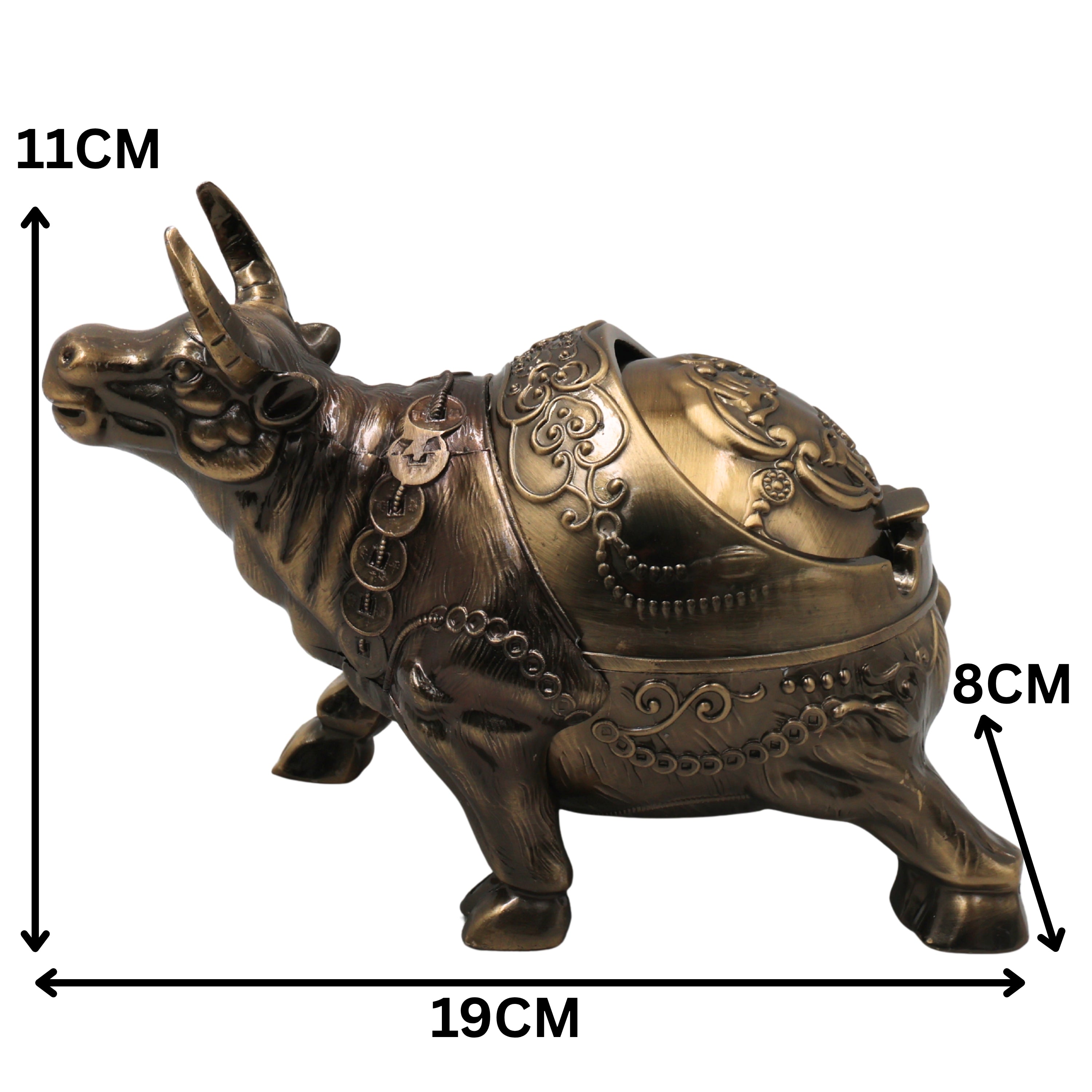 Brass Bull Ashtray Handcrafted Traditional Smoking Tray Decorative Home Decor Gifting Tabletop Accent, Gold, 4.5 Inch, 1 Piece
