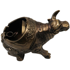 Brass Bull Ashtray Handcrafted Traditional Smoking Tray Decorative Home Decor Gifting Tabletop Accent, Gold, 4.5 Inch, 1 Piece