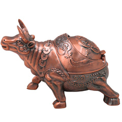 Brass Bull Ashtray Handcrafted Traditional Smoking Tray Decorative Home Decor Gifting Tabletop Accent, Brown, 4.5 Inch, 1 Piece