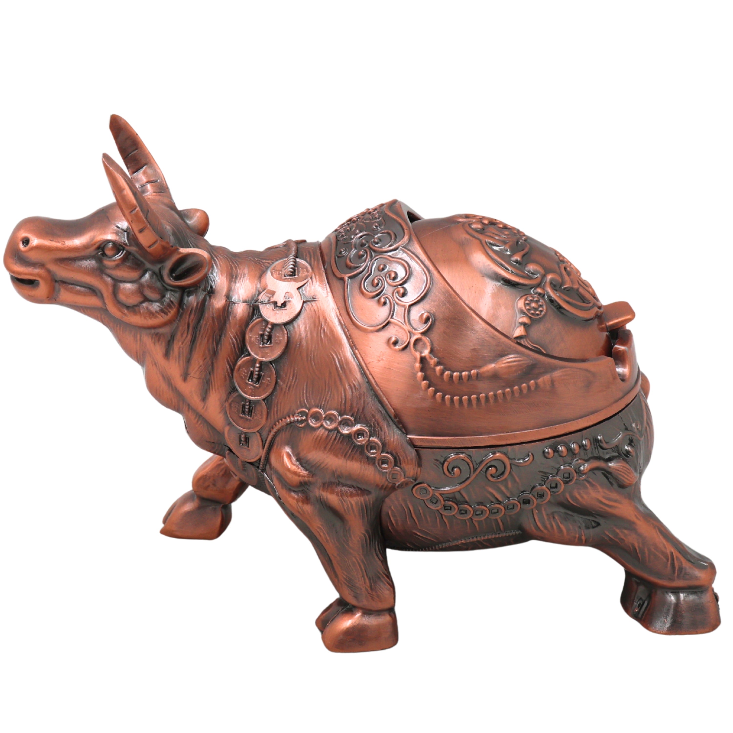 Brass Bull Ashtray Handcrafted Traditional Smoking Tray Decorative Home Decor Gifting Tabletop Accent, Brown, 4.5 Inch, 1 Piece