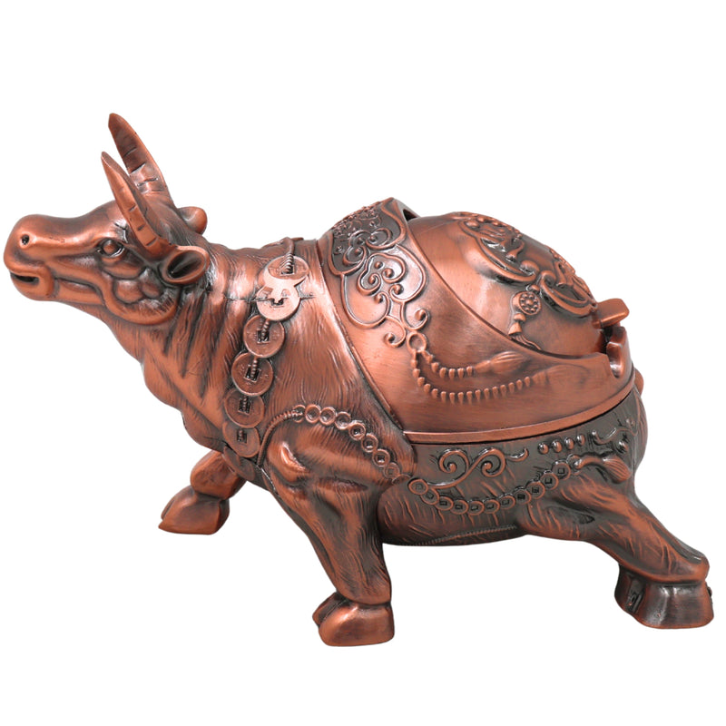 Brass Bull Ashtray Handcrafted Traditional Smoking Tray Decorative Home Decor Gifting Tabletop Accent, Brown, 4.5 Inch, 1 Piece