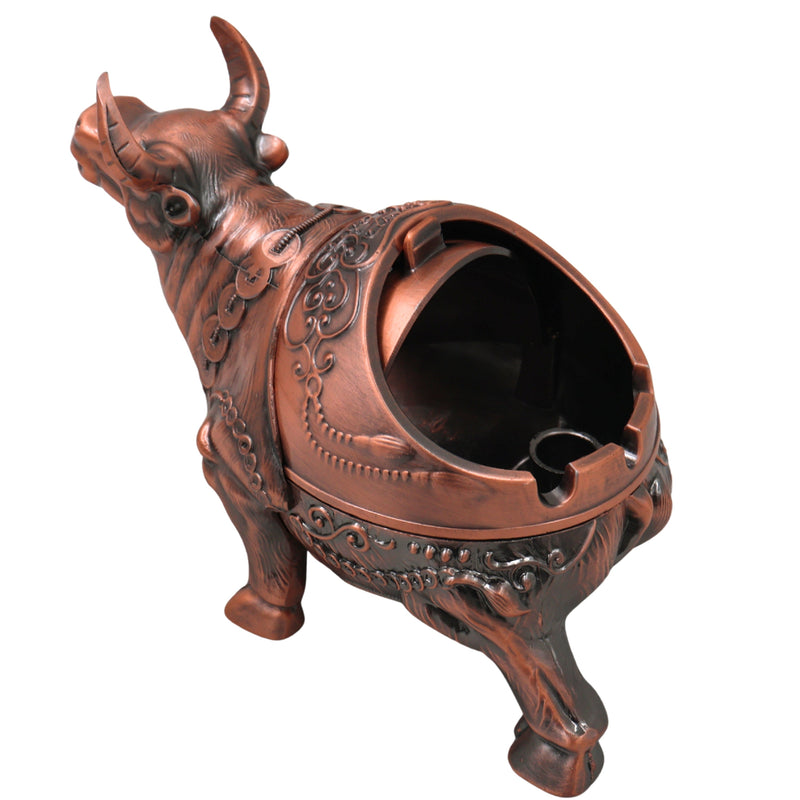 Brass Bull Ashtray Handcrafted Traditional Smoking Tray Decorative Home Decor Gifting Tabletop Accent, Brown, 4.5 Inch, 1 Piece