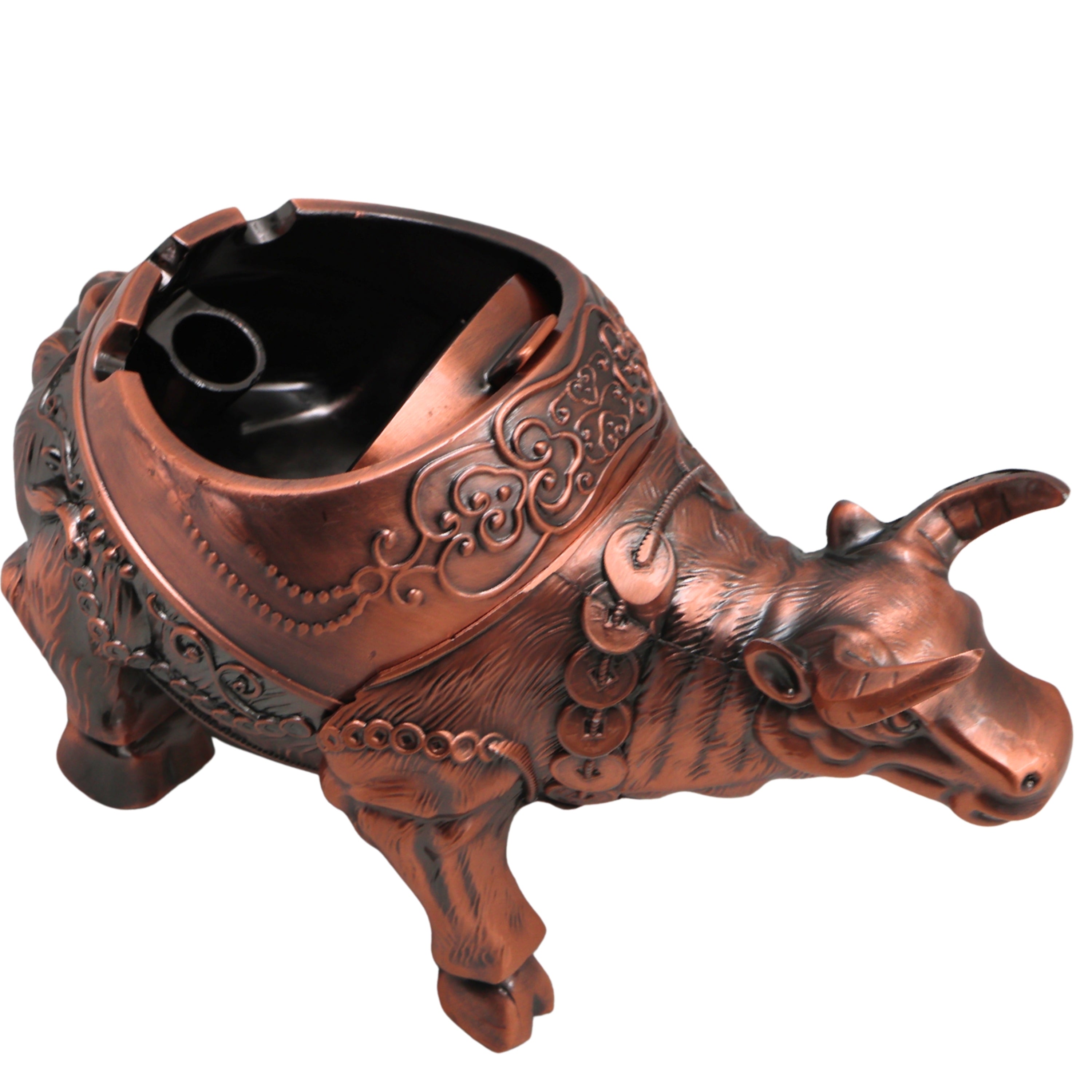 Brass Bull Ashtray Handcrafted Traditional Smoking Tray Decorative Home Decor Gifting Tabletop Accent, Brown, 4.5 Inch, 1 Piece