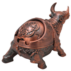 Brass Bull Ashtray Handcrafted Traditional Smoking Tray Decorative Home Decor Gifting Tabletop Accent, Brown, 4.5 Inch, 1 Piece