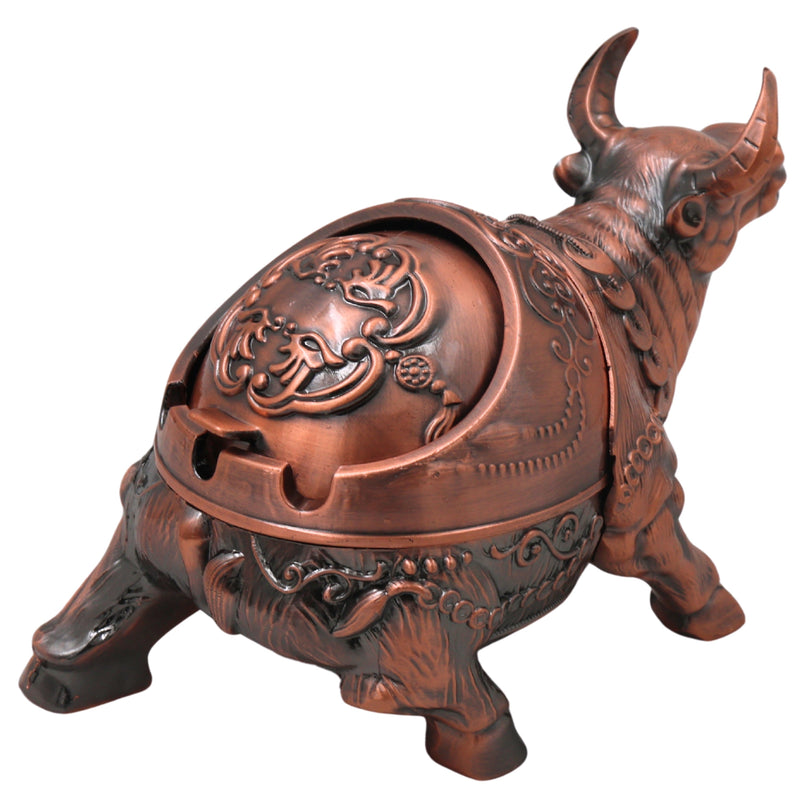 Brass Bull Ashtray Handcrafted Traditional Smoking Tray Decorative Home Decor Gifting Tabletop Accent, Brown, 4.5 Inch, 1 Piece