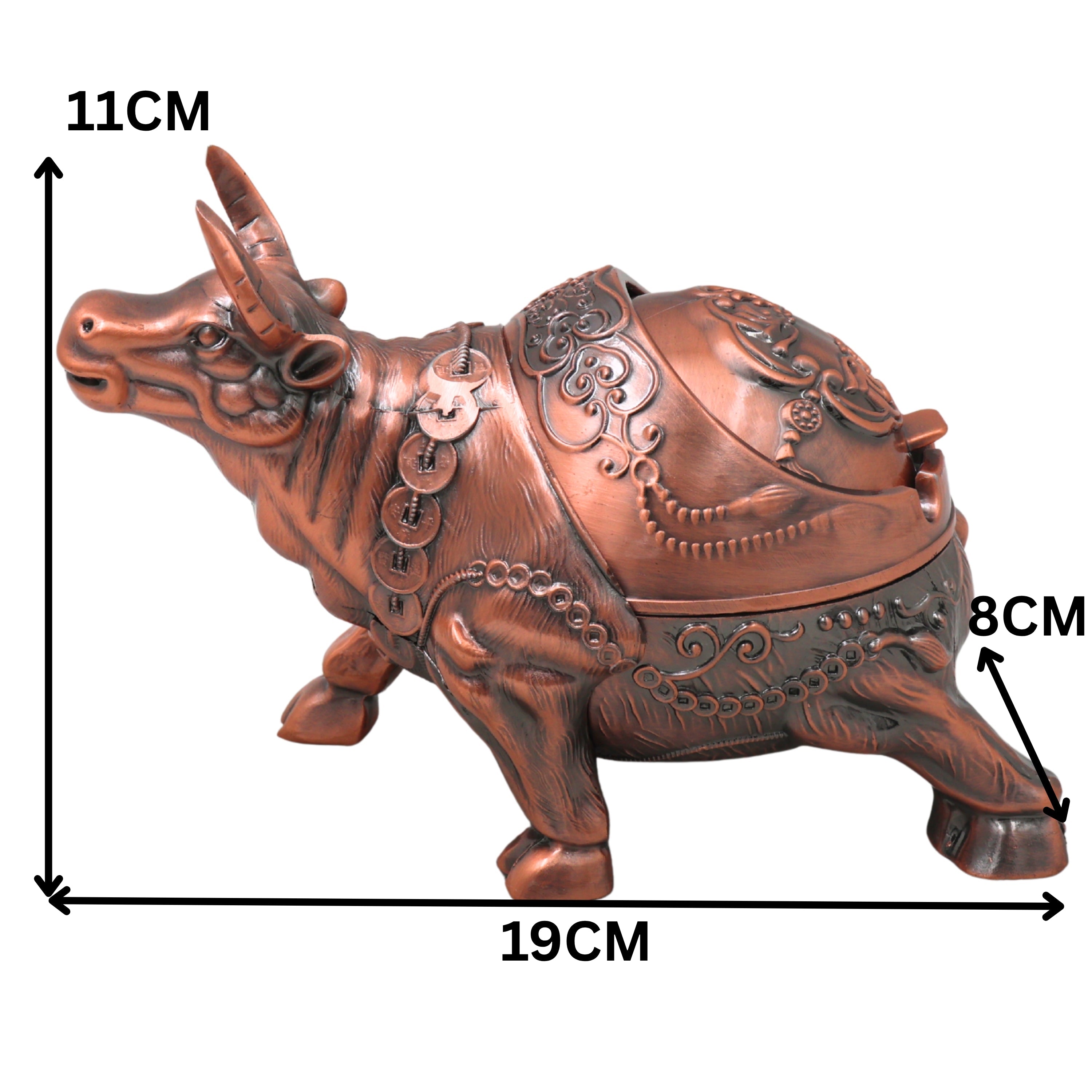 Brass Bull Ashtray Handcrafted Traditional Smoking Tray Decorative Home Decor Gifting Tabletop Accent, Brown, 4.5 Inch, 1 Piece