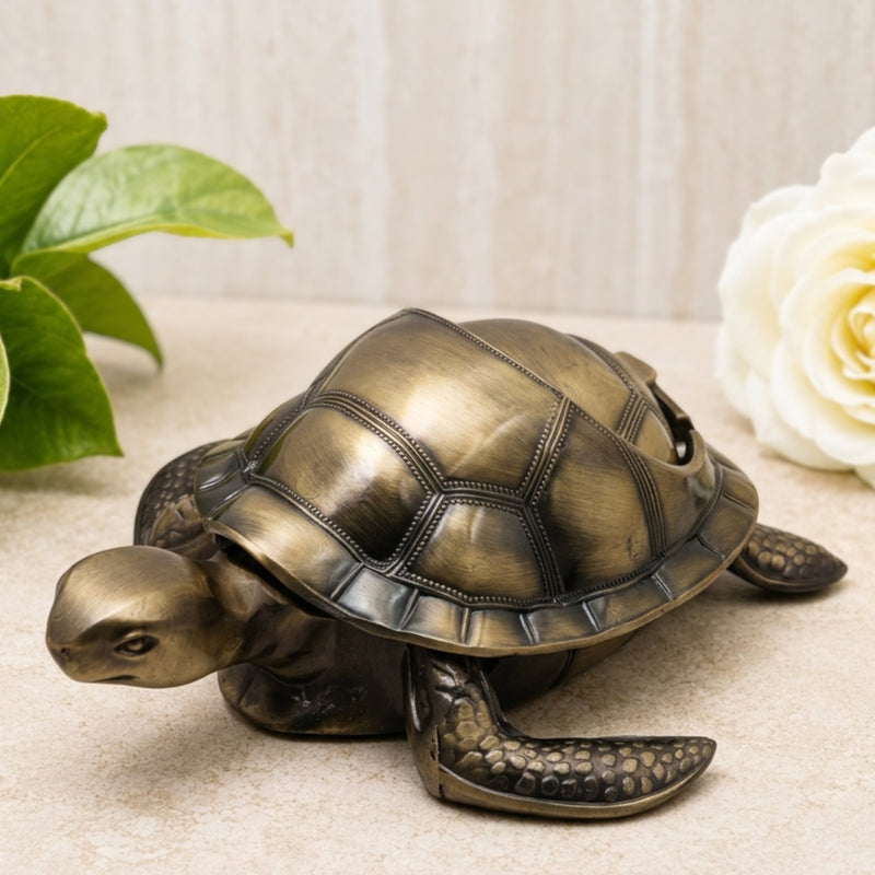 Brass Kurma Tortoise Ashtray Handcrafted Traditional Turtle Decor for Vastu Home Gifting Pooja Tabletop, Gold, 2.5 Inch, 1 Piece
