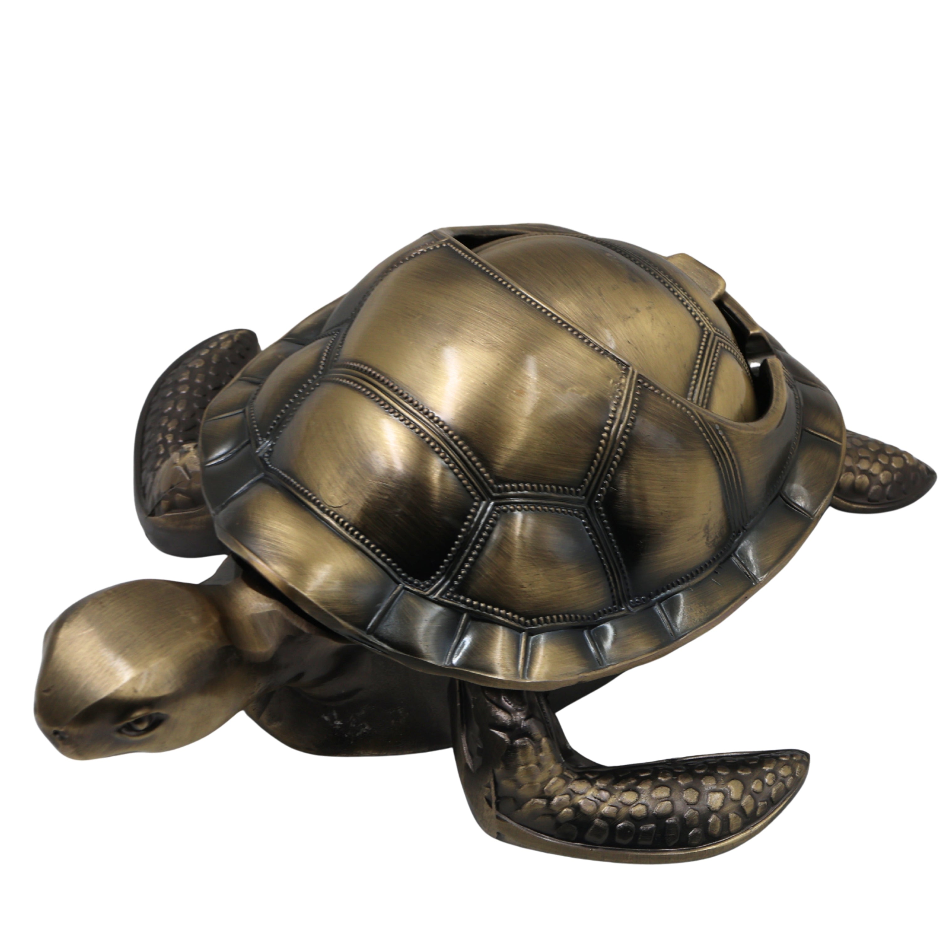 Brass Kurma Tortoise Ashtray Handcrafted Traditional Turtle Decor for Vastu Home Gifting Pooja Tabletop, Gold, 2.5 Inch, 1 Piece