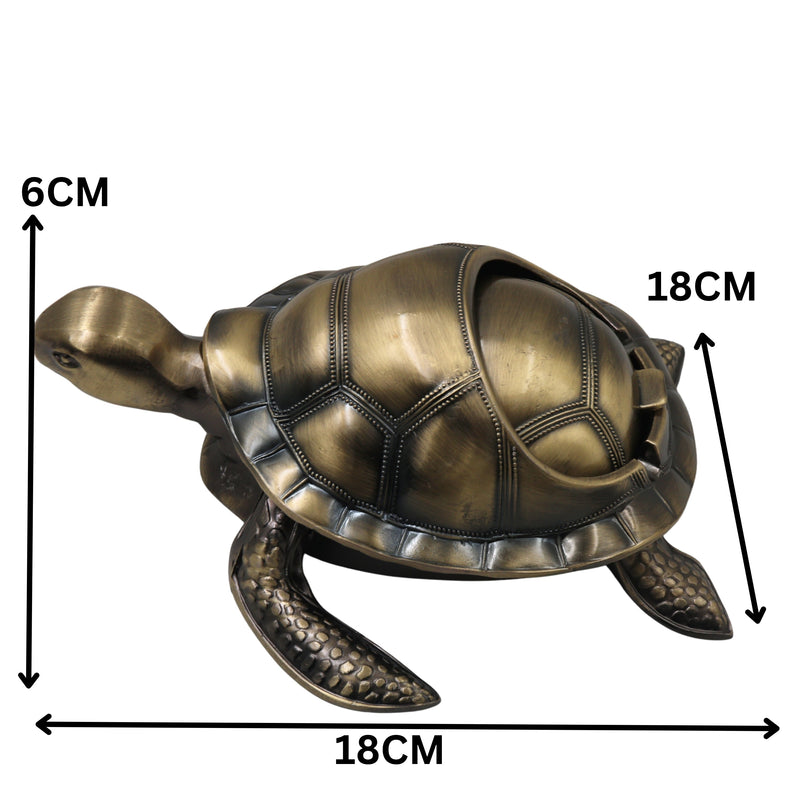 Brass Kurma Tortoise Ashtray Handcrafted Traditional Turtle Decor for Vastu Home Gifting Pooja Tabletop, Gold, 2.5 Inch, 1 Piece