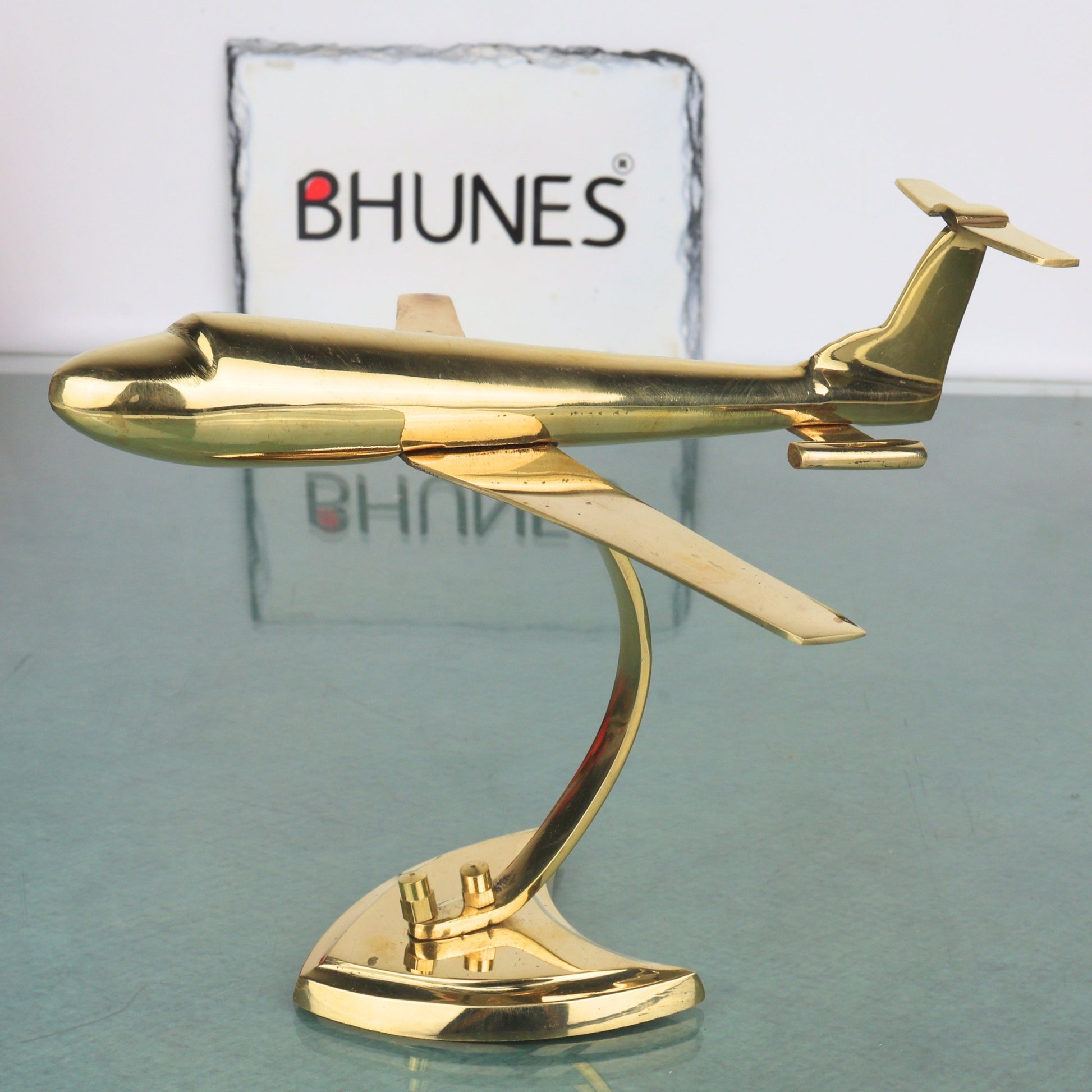 Brass Aeroplane Vimana Showpiece Handcrafted Traditional Aviation Sculpture Home Decor Corporate Gift, Gold, 6.5 Inch, 1 Piece