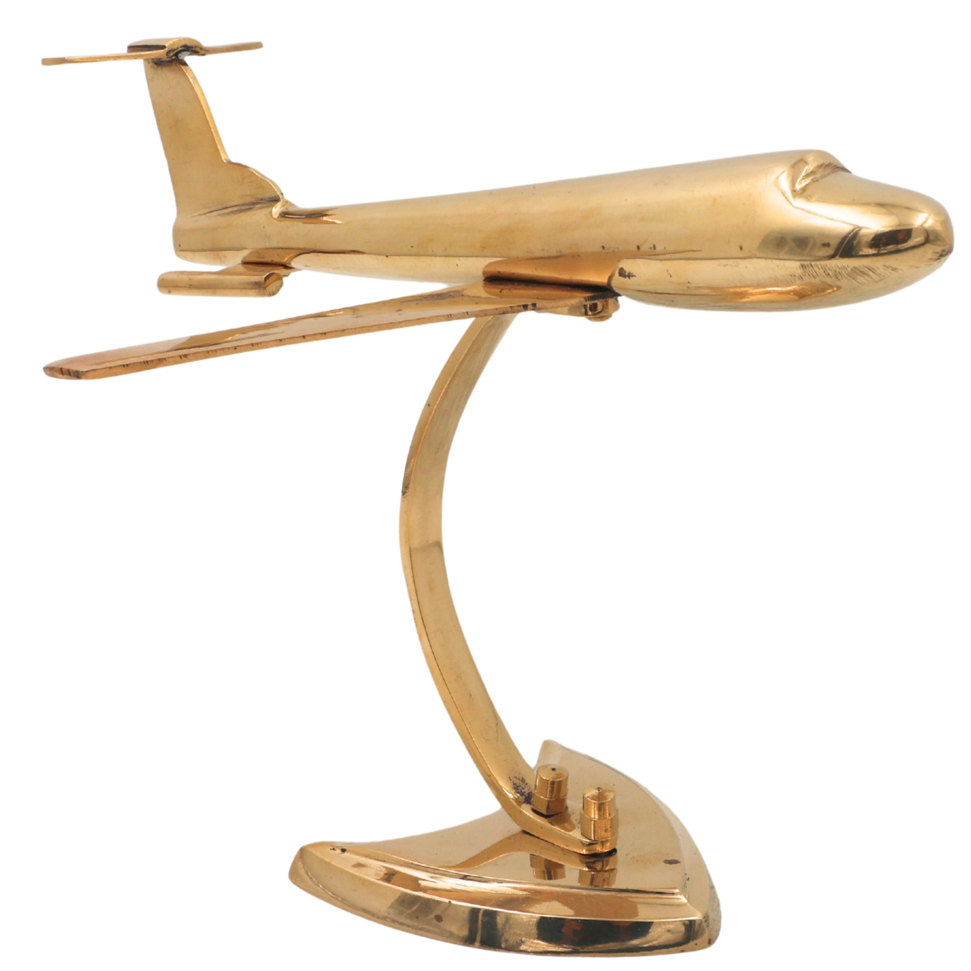 Brass Aeroplane Vimana Showpiece Handcrafted Traditional Aviation Sculpture Home Decor Corporate Gift, Gold, 6.5 Inch, 1 Piece