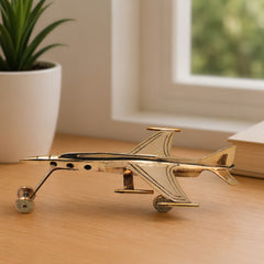 Brass Jet Vimana Showpiece Handcrafted Traditional Aviation Decor Idol for Home Office Vaastu Gifting, Gold, 3 Inch, 1 Piece