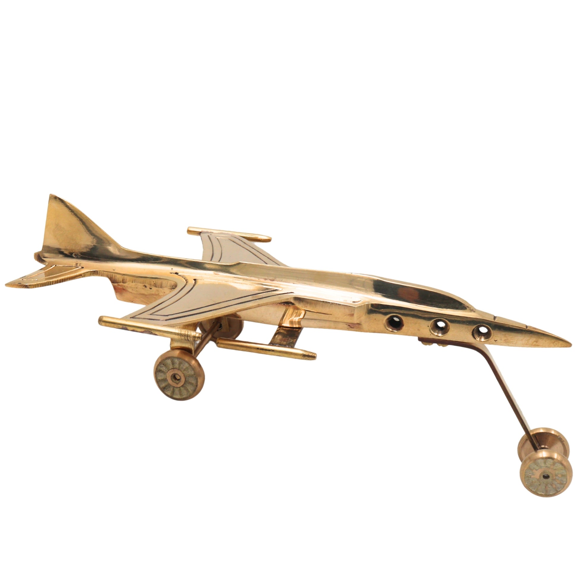 Brass Jet Vimana Showpiece Handcrafted Traditional Aviation Decor Idol for Home Office Vaastu Gifting, Gold, 3 Inch, 1 Piece