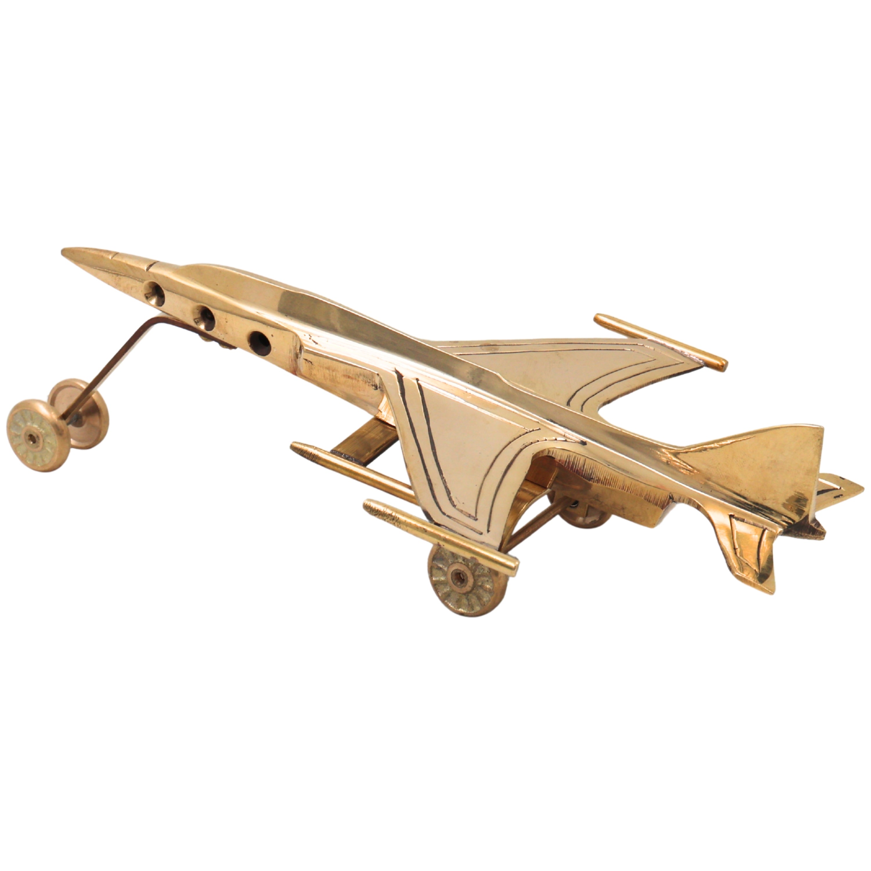 Brass Jet Vimana Showpiece Handcrafted Traditional Aviation Decor Idol for Home Office Vaastu Gifting, Gold, 3 Inch, 1 Piece