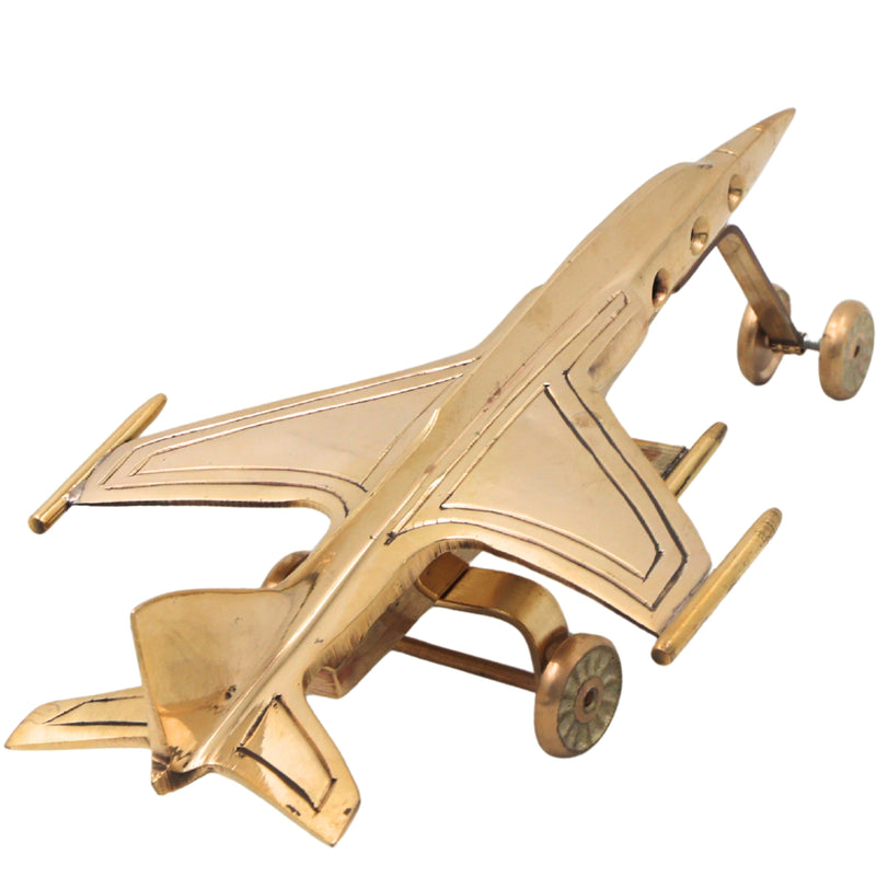 Brass Jet Vimana Showpiece Handcrafted Traditional Aviation Decor Idol for Home Office Vaastu Gifting, Gold, 3 Inch, 1 Piece
