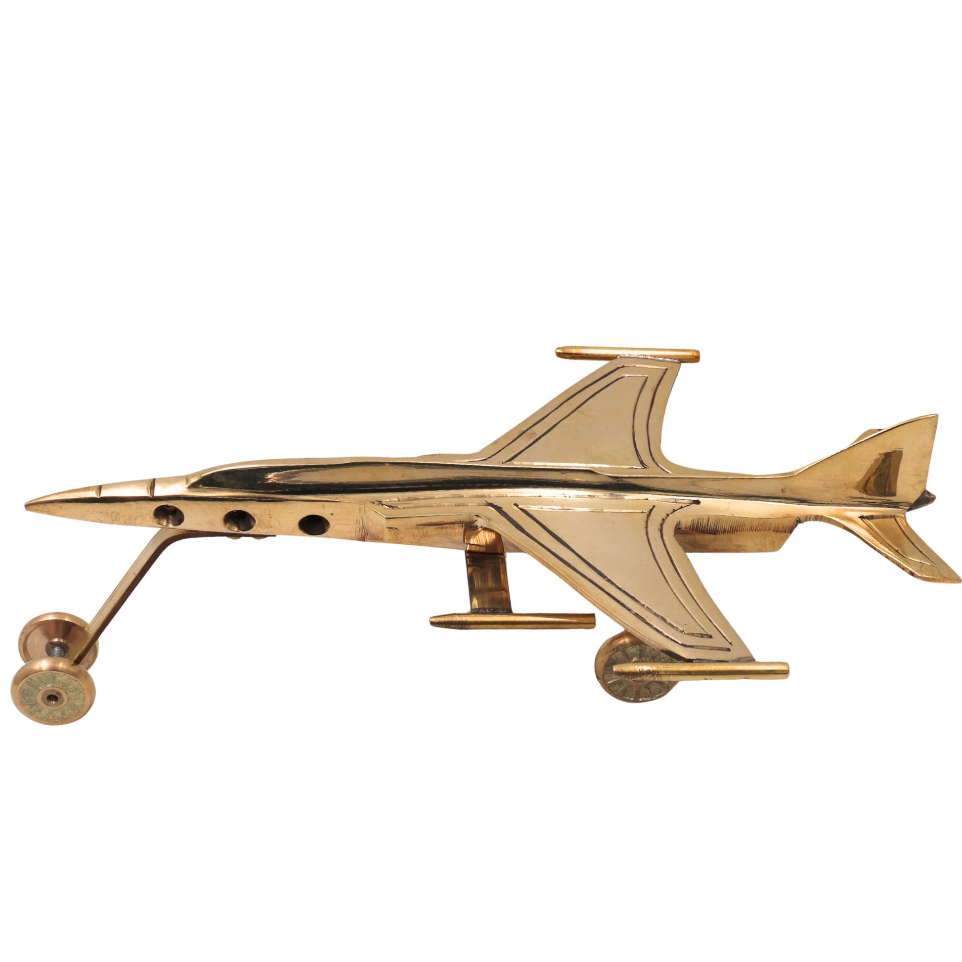 Brass Jet Vimana Showpiece Handcrafted Traditional Aviation Decor Idol for Home Office Vaastu Gifting, Gold, 3 Inch, 1 Piece