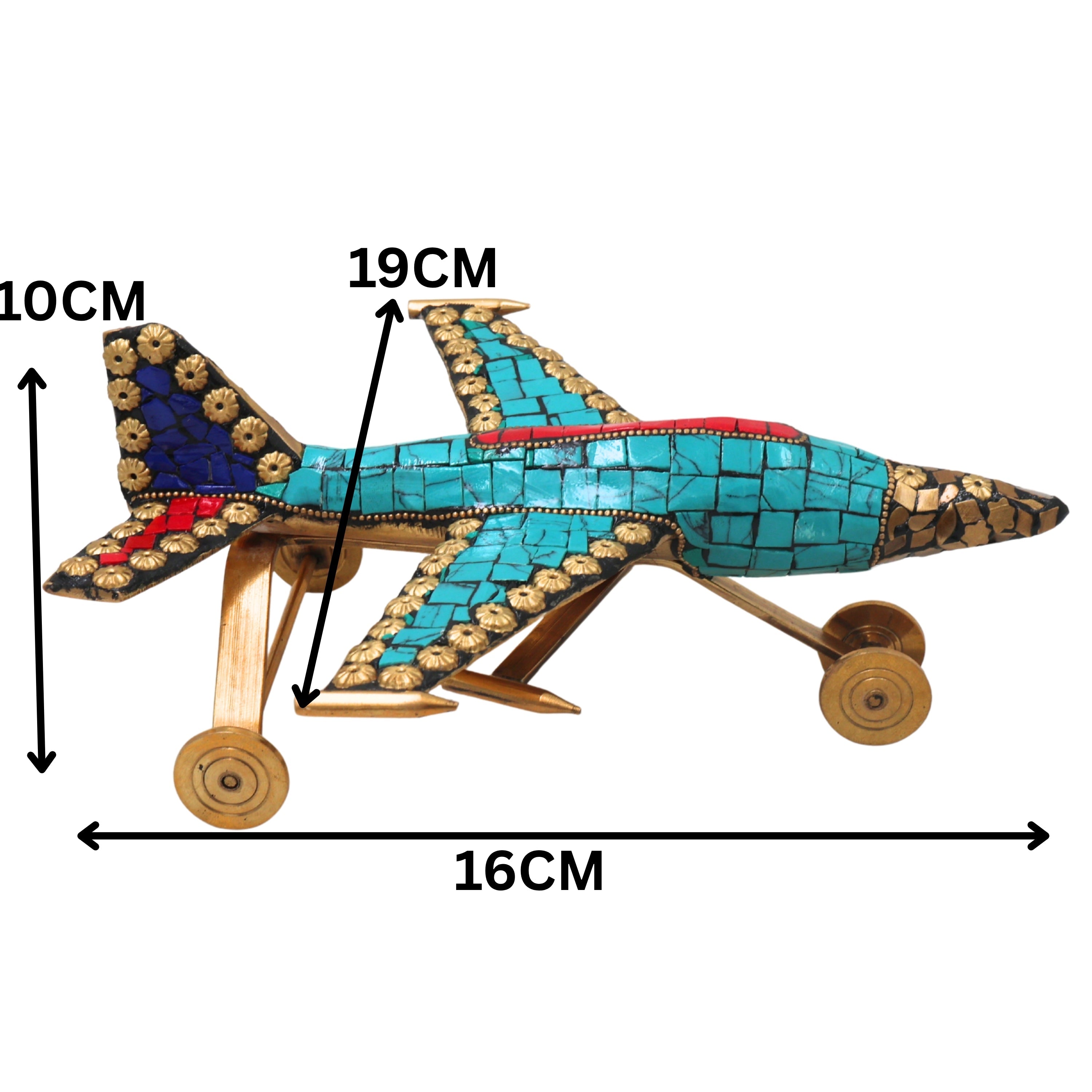 Brass Airplane Sculpture Handcrafted Traditional Vimana Aircraft Showpiece for Home Decor & Gifting, Blue, 4 Inch, 1 Piece