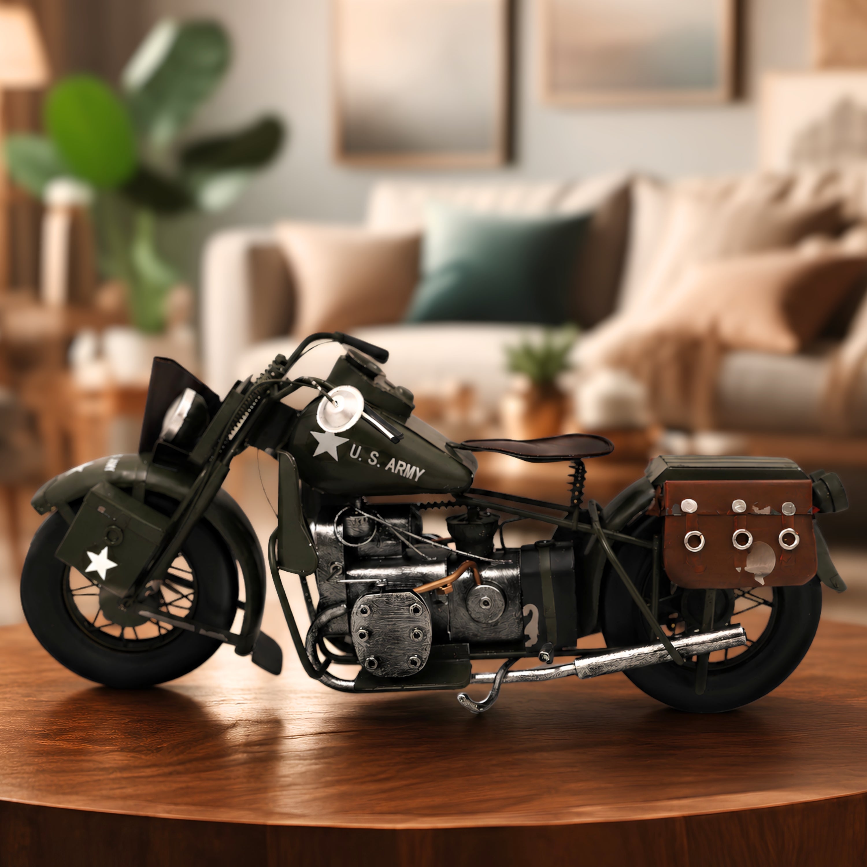 Brass Handcrafted Vintage Bike Sculpture Traditional Motorcycle Showpiece for Home Decor & Gifting, Green, 7.5 Inch, 1 Piece