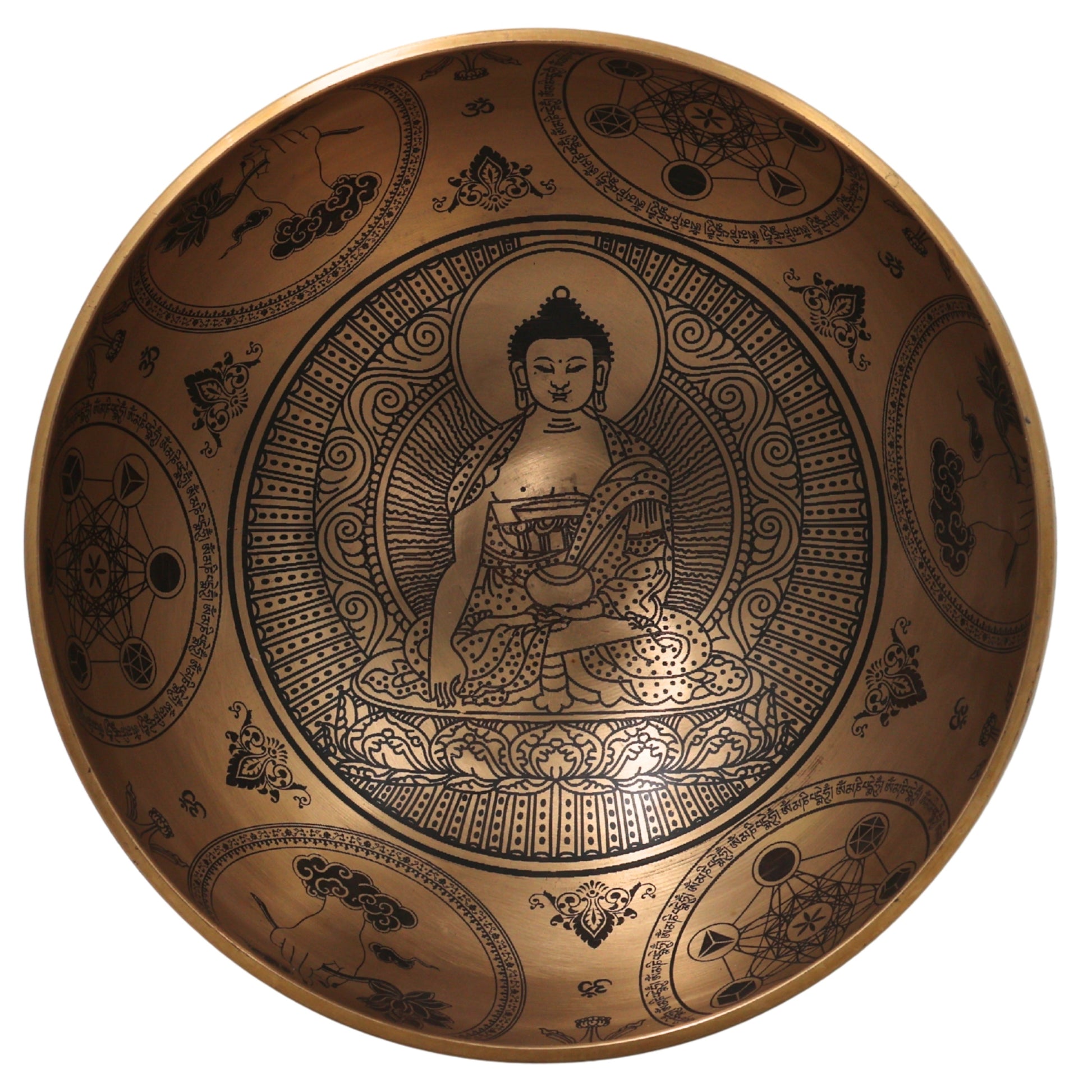 Brass Tibetan Singing Bowl with Wooden Hammer Handcrafted Traditional Meditation Pooja Decor Gift, Gold, 4 Inch, 1 Piece
