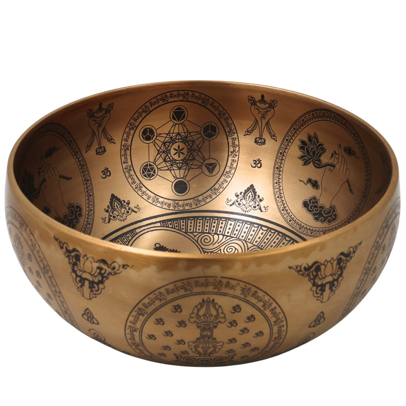 Brass Tibetan Singing Bowl with Wooden Hammer Handcrafted Traditional Meditation Pooja Decor Gift, Gold, 4 Inch, 1 Piece