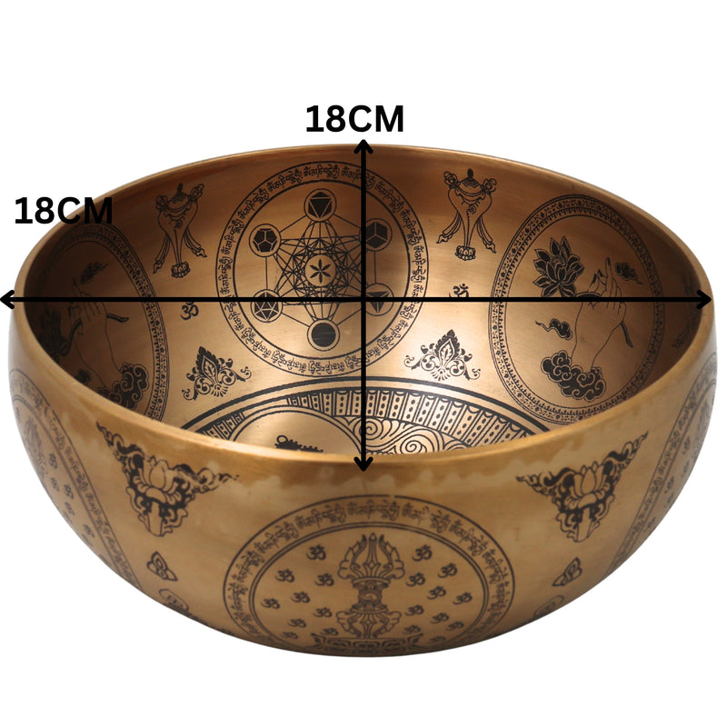 Brass Tibetan Singing Bowl with Wooden Hammer Handcrafted Traditional Meditation Pooja Decor Gift, Gold, 4 Inch, 1 Piece