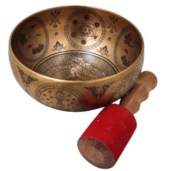 Brass Tibetan Singing Bowl with Wooden Hammer Handcrafted Traditional Meditation Pooja Decor Gift, Gold, 4 Inch, 1 Piece