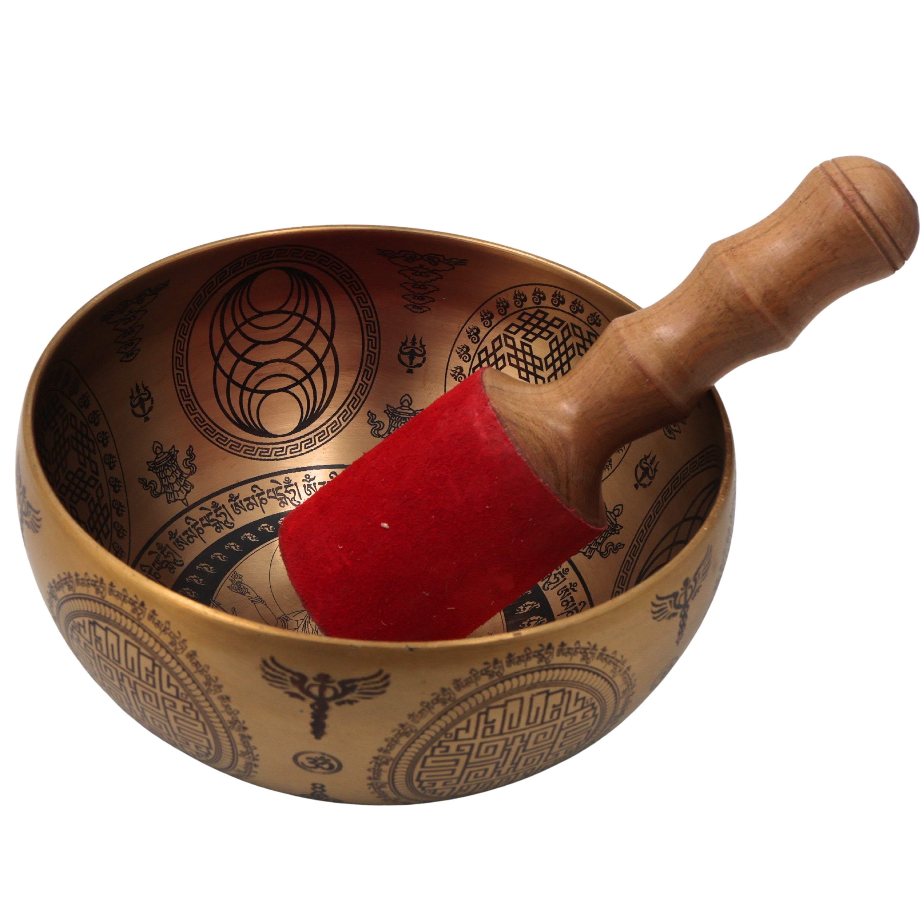 Brass Tibetan Singing Bowl with Wooden Hammer for Meditation, Pooja, Sound Healing & Spiritual Gifting Gold, 4.5 Inch, 1 Piece