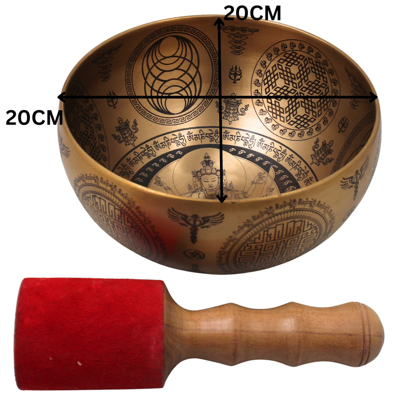Brass Tibetan Singing Bowl with Wooden Hammer for Meditation, Pooja, Sound Healing & Spiritual Gifting Gold, 4.5 Inch, 1 Piece