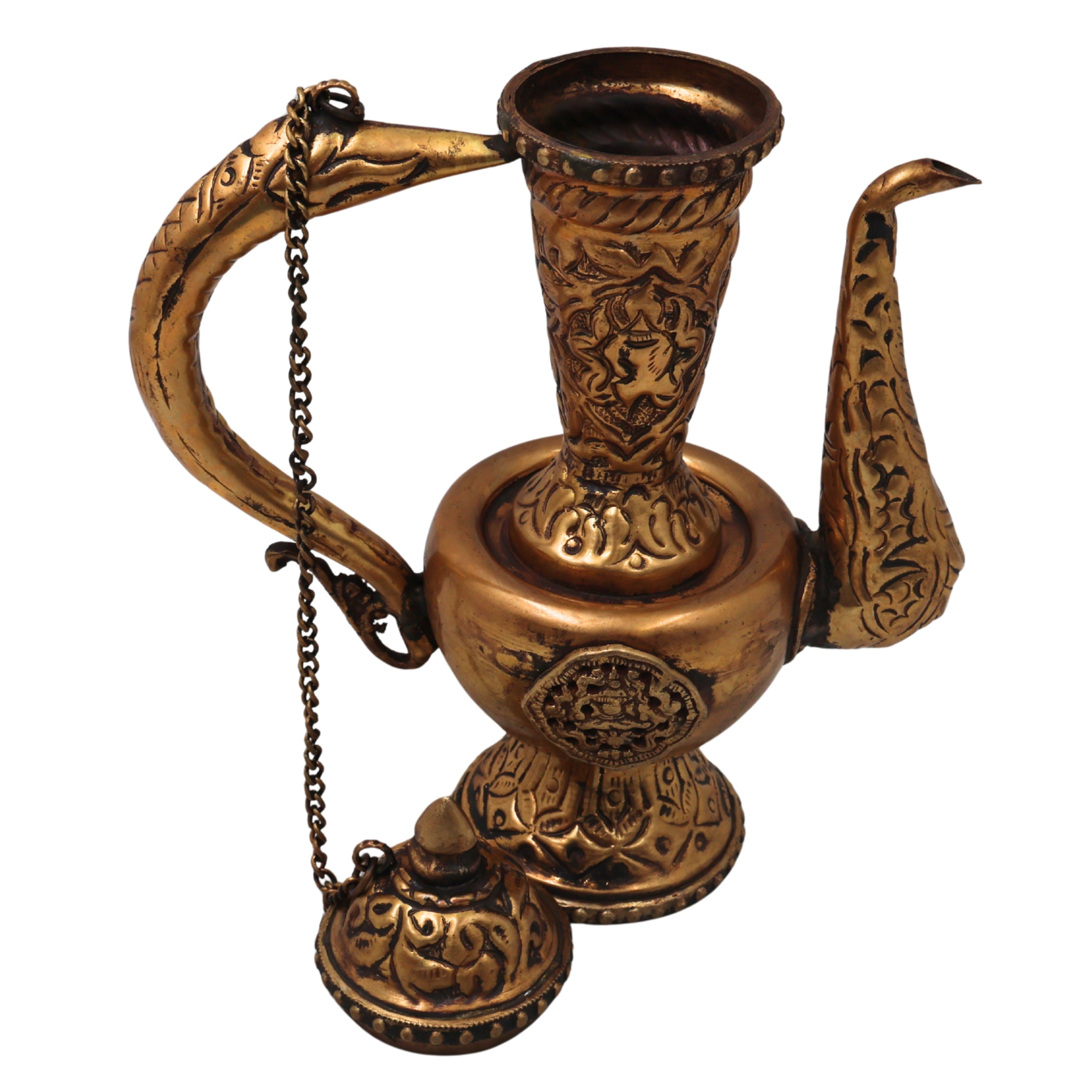 Handcrafted Traditional Brass Kettle Sculpture for Home Decor & Gifting, Vintage Indian Heritage Teapot Accent, Gold, 9 Inch, 1 Piece