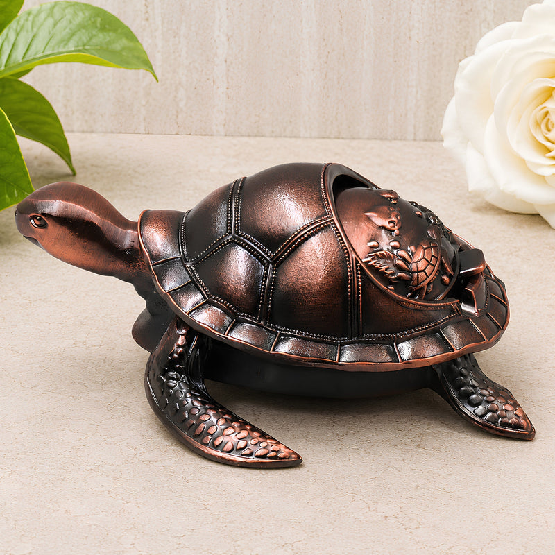Steel Kurma Tortoise Ashtray Handcrafted Traditional Smoking Bowl Vaastu Home Decor Gifting Accent, Gold, 2.5 Inch, 1 Piece