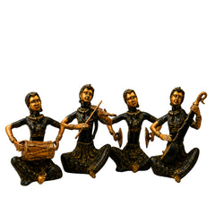 Brass Lady Musician Set of 4 Sculpture Handcrafted Traditional Chola Art Home Decor Gifting Statue, Green, 12 Inch, 1 Piece