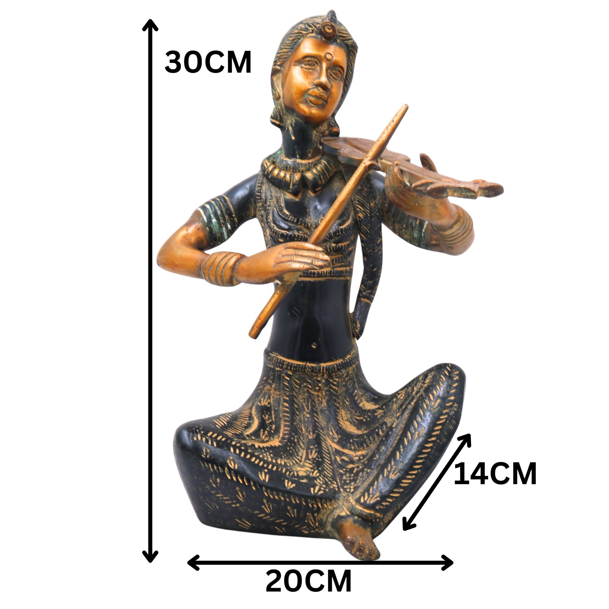 Brass Lady Musician Set of 4 Sculpture Handcrafted Traditional Chola Art Home Decor Gifting Statue, Green, 12 Inch, 1 Piece