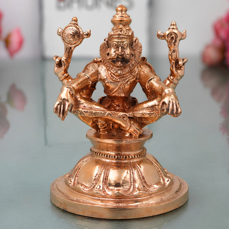 Handcrafted Bronze Yoga Narasimha Idol, Narahari Chola Style Murti for Pooja, Home Decor & Spiritual Gifting, Gold, 4 Inch, 1 Piece