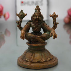 Handcrafted Bronze Yoga Narasimha Idol, Narahari Chola Style Murti for Pooja, Home Decor & Spiritual Gifting, Brown, 4 Inch, 1 Piece