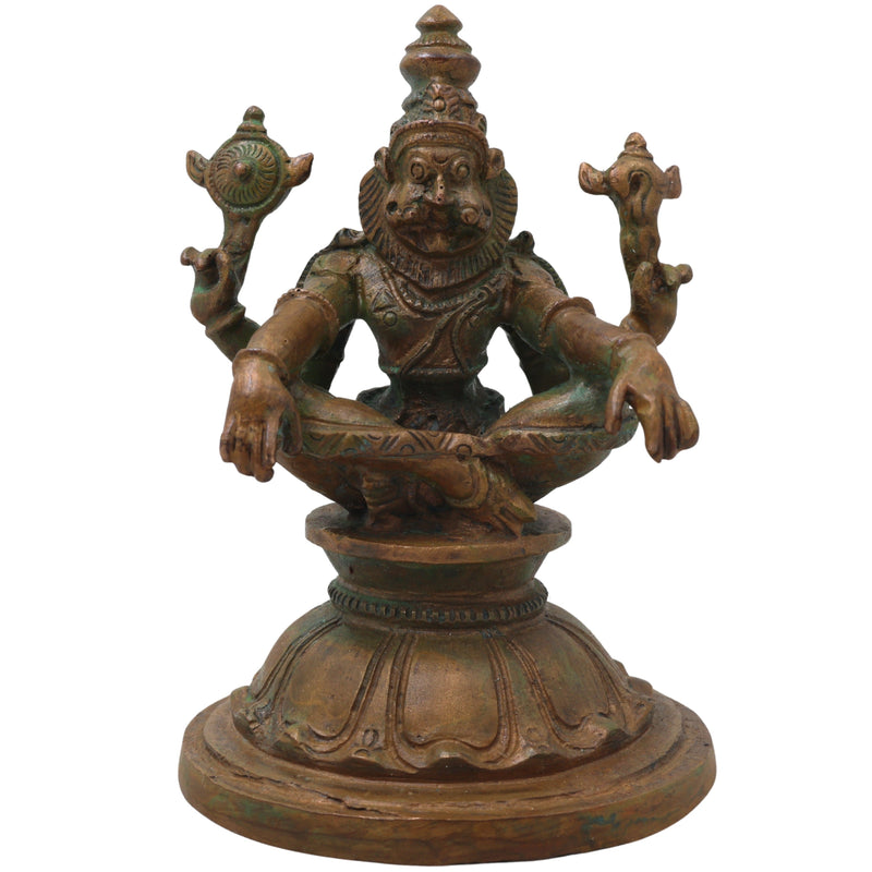 Handcrafted Bronze Yoga Narasimha Idol, Narahari Chola Style Murti for Pooja, Home Decor & Spiritual Gifting, Brown, 4 Inch, 1 Piece