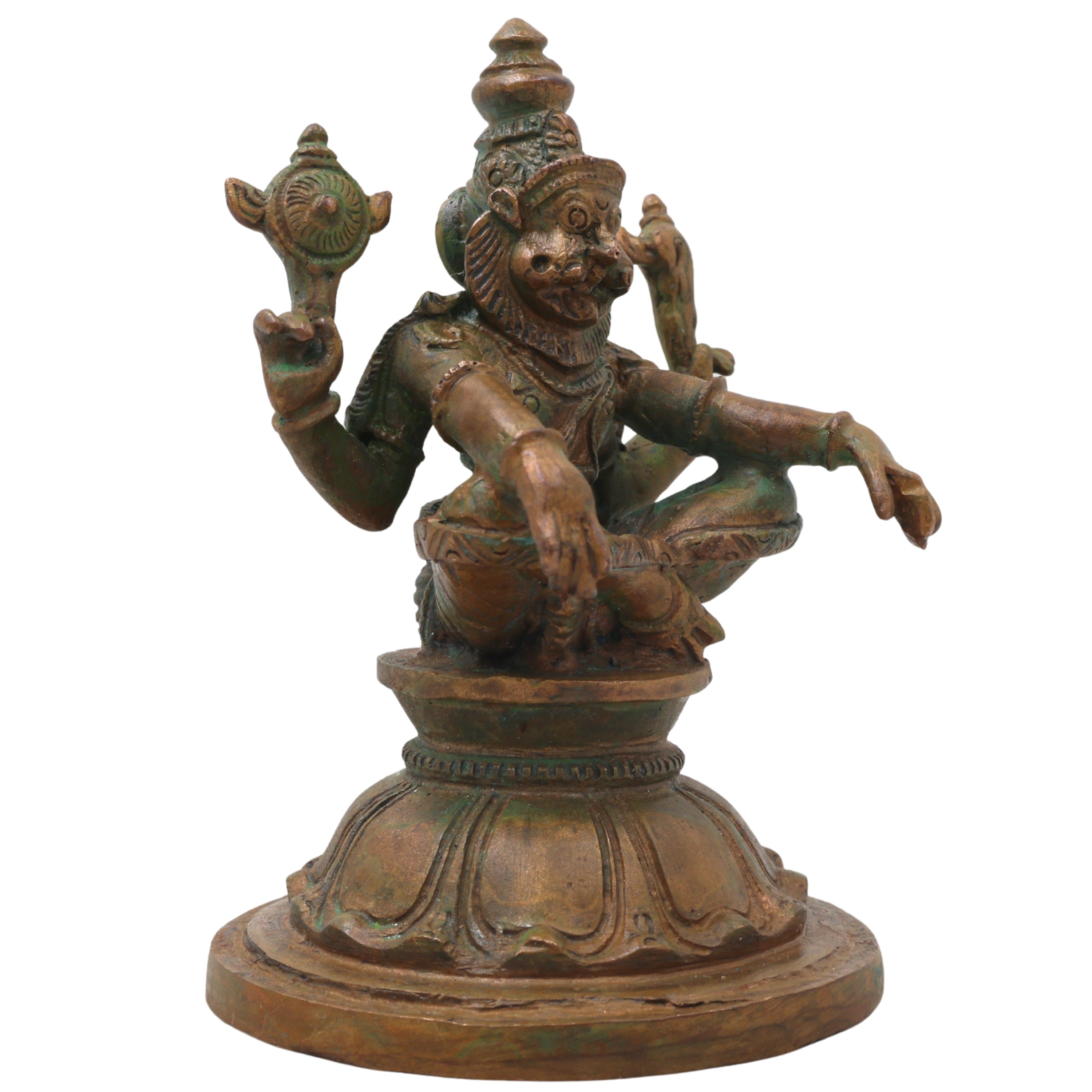 Handcrafted Bronze Yoga Narasimha Idol, Narahari Chola Style Murti for Pooja, Home Decor & Spiritual Gifting, Brown, 4 Inch, 1 Piece