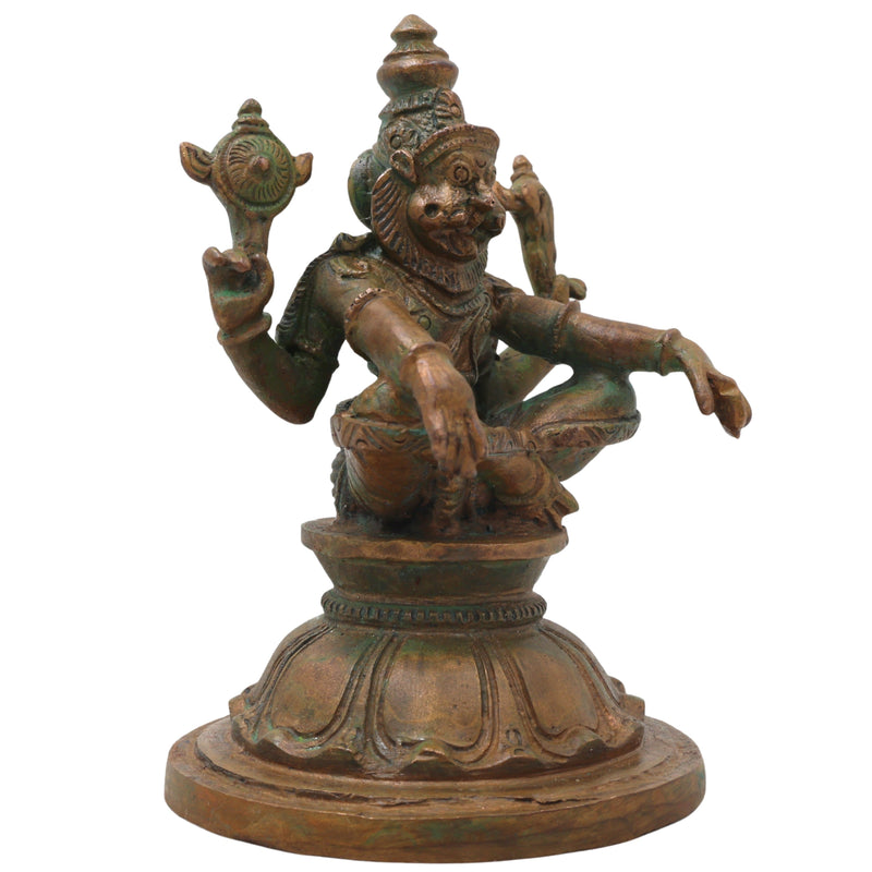 Handcrafted Bronze Yoga Narasimha Idol, Narahari Chola Style Murti for Pooja, Home Decor & Spiritual Gifting, Brown, 4 Inch, 1 Piece