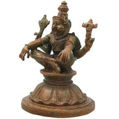 Handcrafted Bronze Yoga Narasimha Idol, Narahari Chola Style Murti for Pooja, Home Decor & Spiritual Gifting, Brown, 4 Inch, 1 Piece