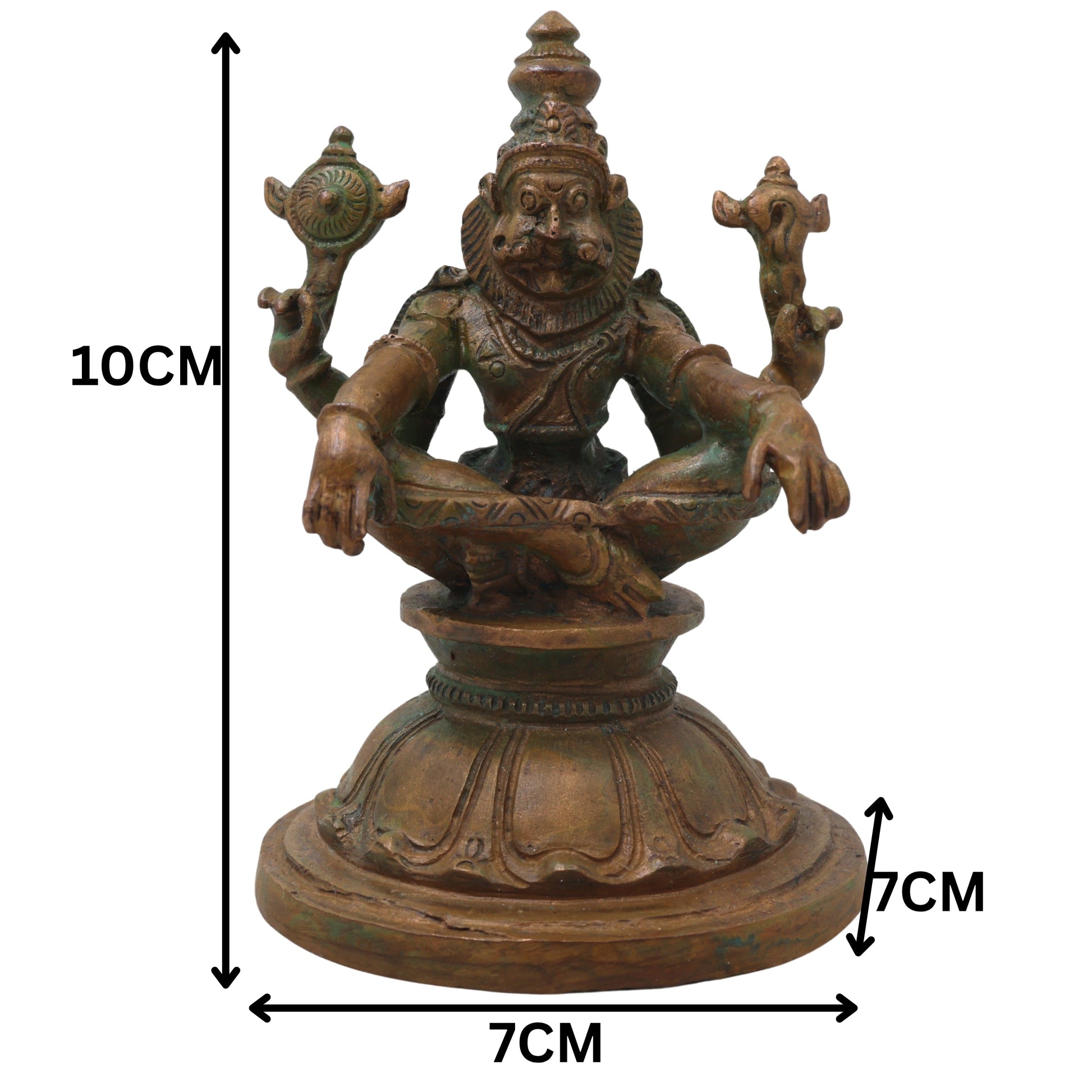 Handcrafted Bronze Yoga Narasimha Idol, Narahari Chola Style Murti for Pooja, Home Decor & Spiritual Gifting, Brown, 4 Inch, 1 Piece