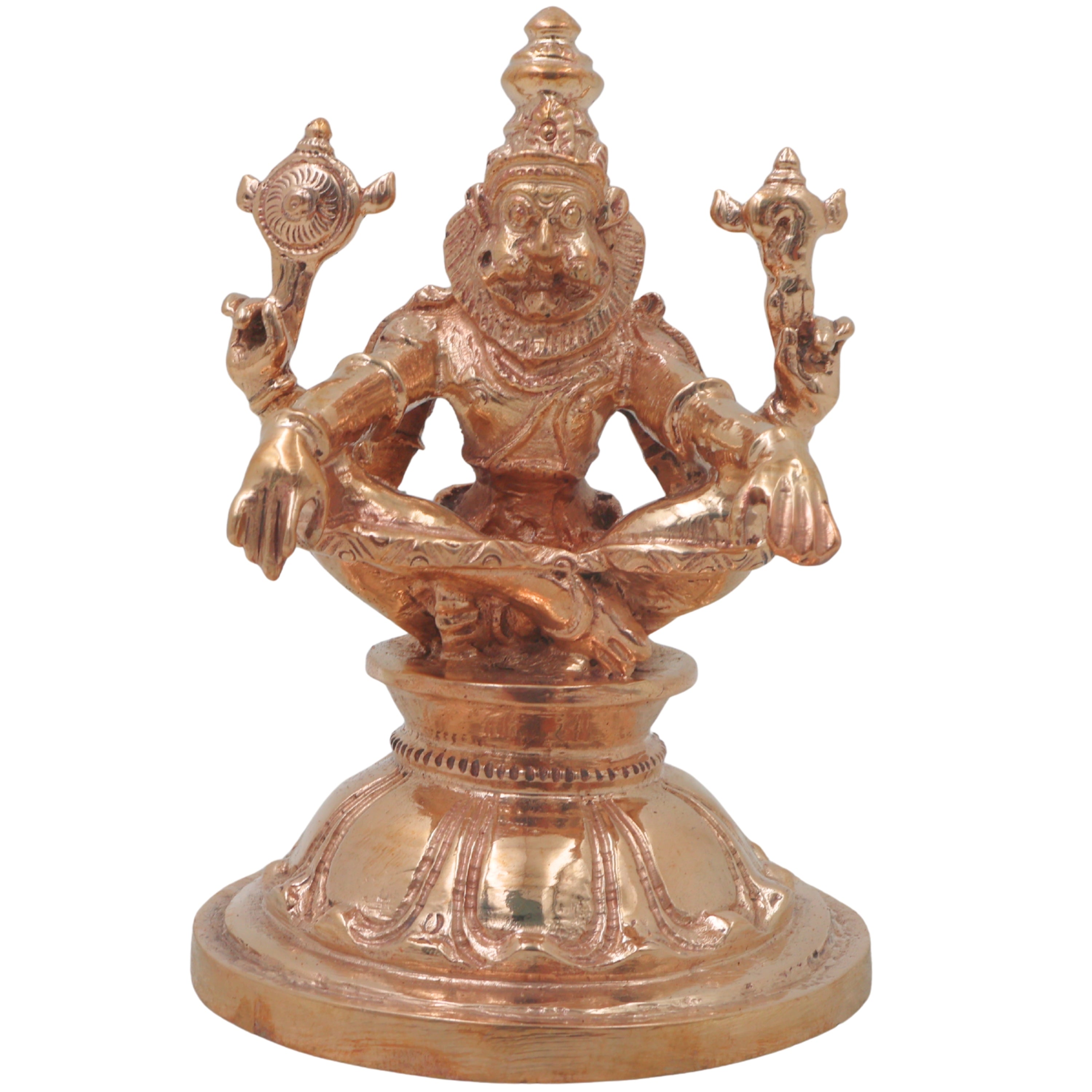 Handcrafted Bronze Yoga Narasimha Idol, Narahari Chola Style Murti for Pooja, Home Decor & Spiritual Gifting, Gold, 4 Inch, 1 Piece